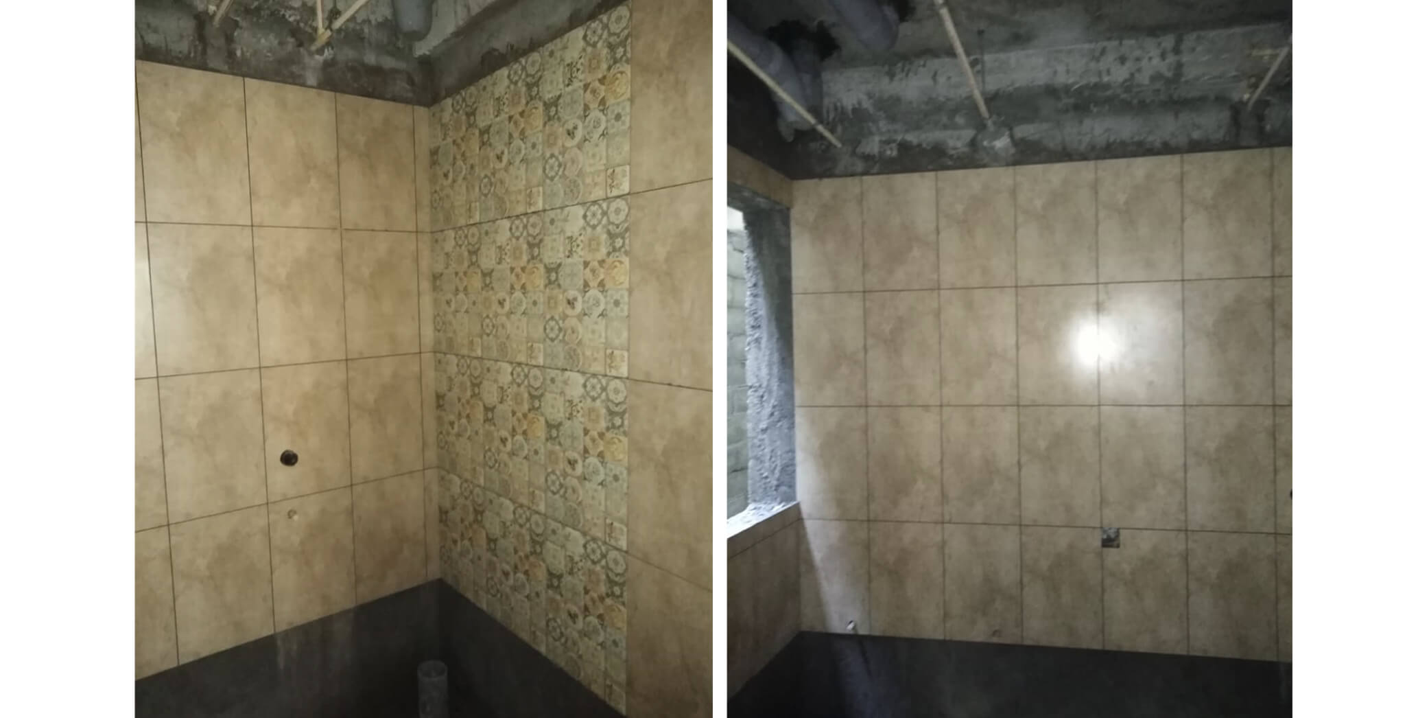Nov 2019 - Tower F: Mock-up unit toilet dado tiles work-in-progress.