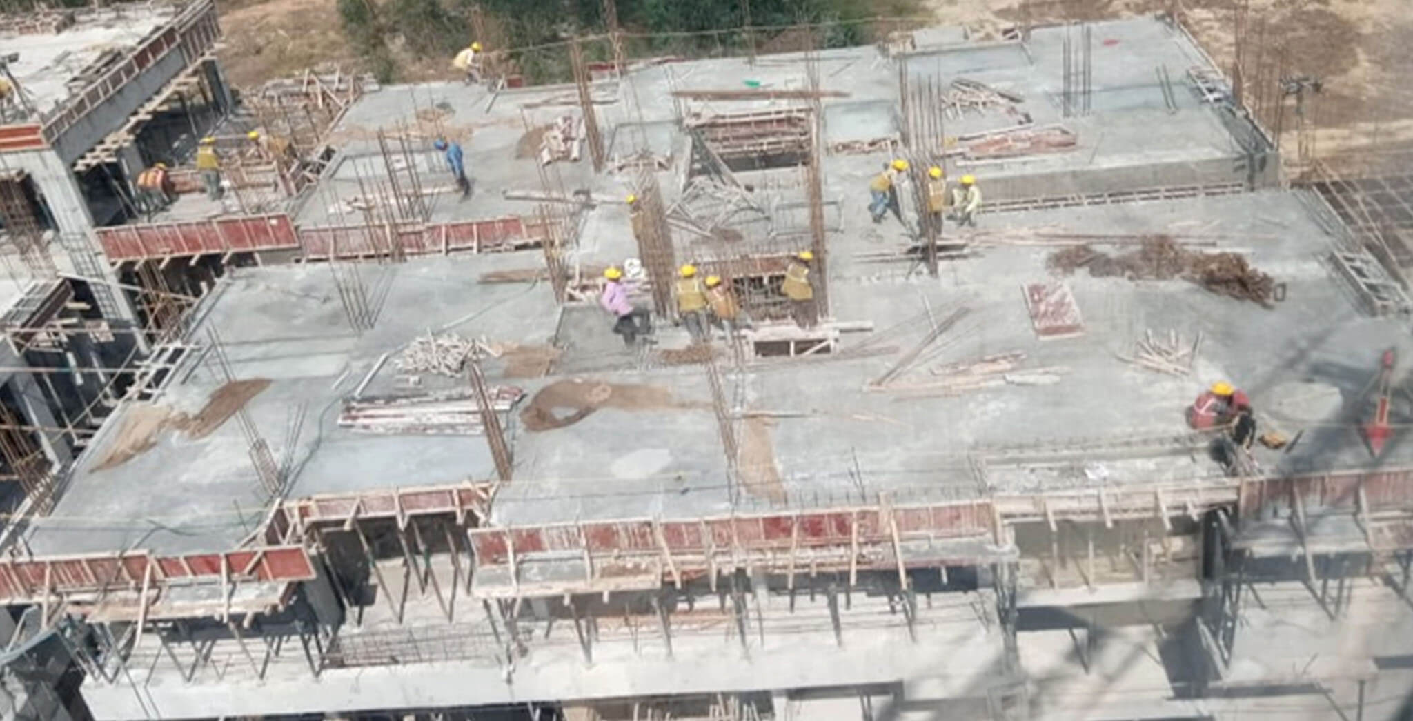 Jan 2020 - P Block: Fourth floor slab completed, 4th to terrace floor column rebar work-in-progress