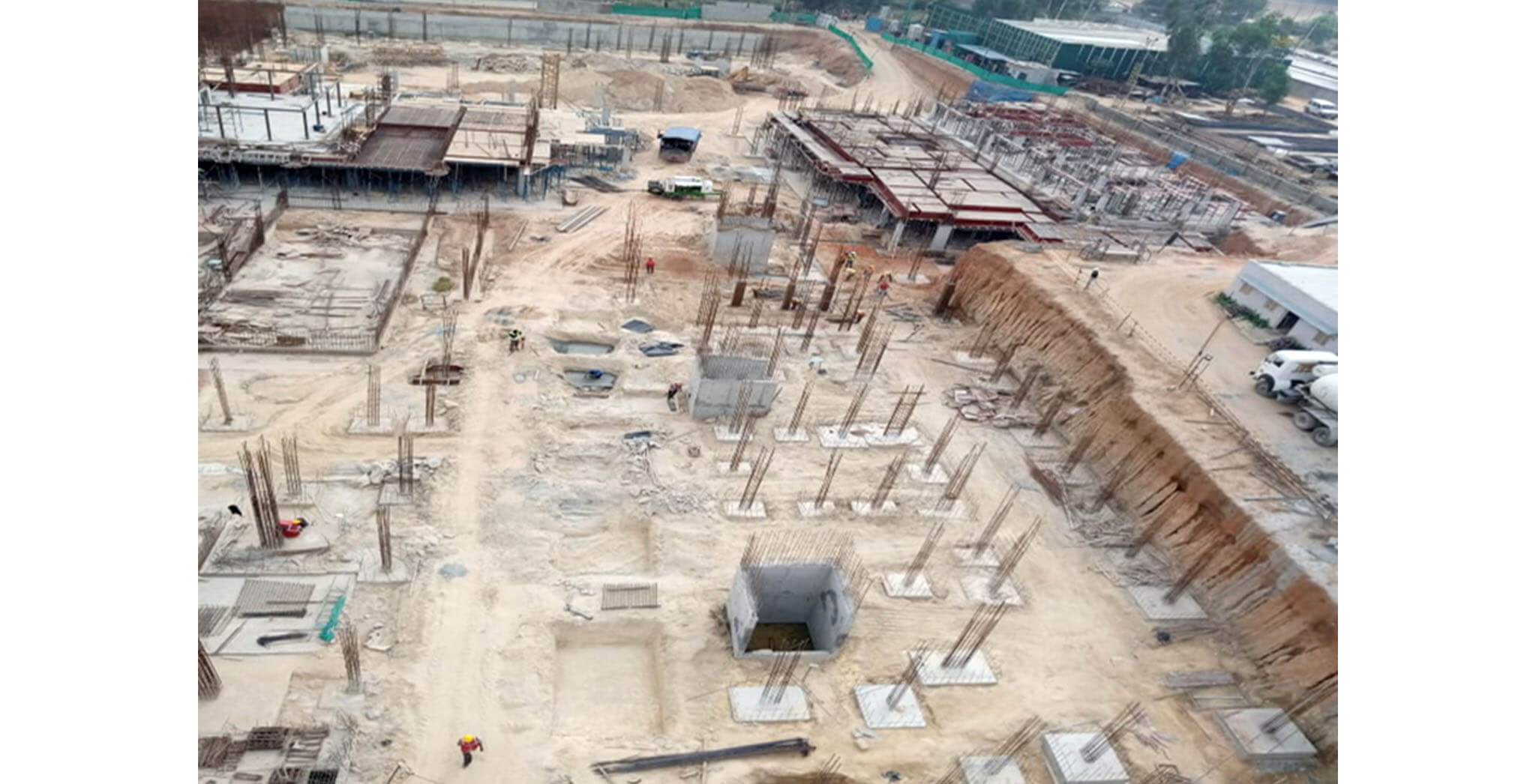 Jan 2020 - E Block: Ground Floor 1st pour slab concrete completed, 2nd pour shuttering and rebar in progress; F,G & H Block: Foundation work-in-progress
