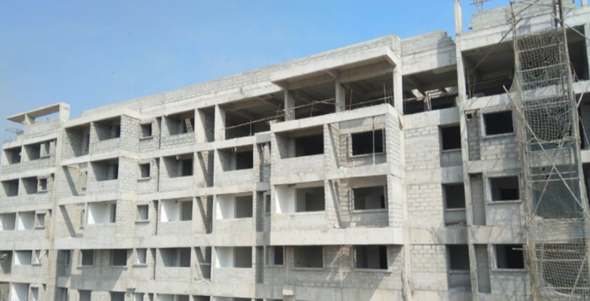 Feb 2020 - Tower-F: Terrace slab completed, above terrace works and 4th floor block work-in-progress.