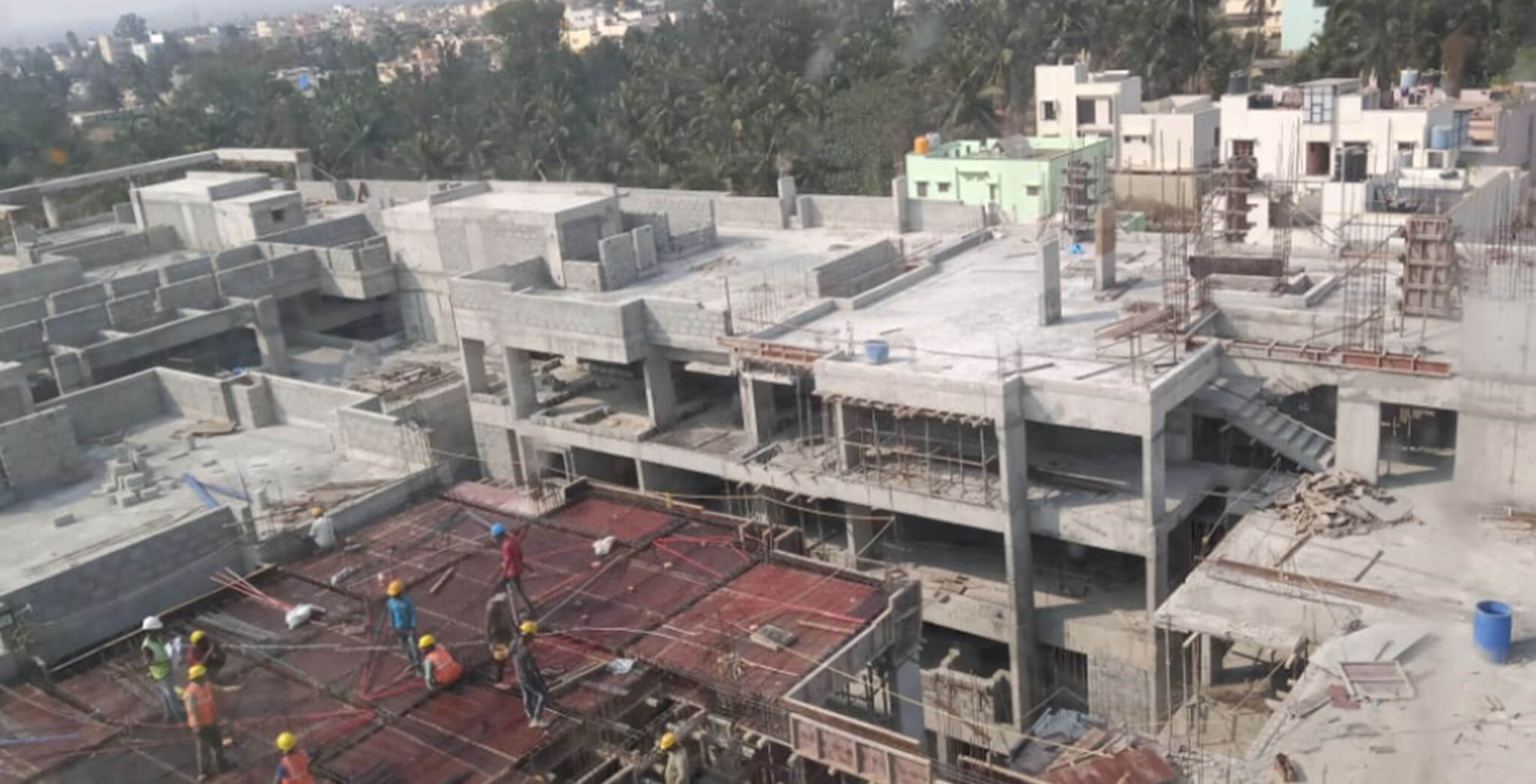 Feb 2020 - Tower-E: Wing O–Terrace slab completed; Wing J—Terrace floor slab work-in-progress.