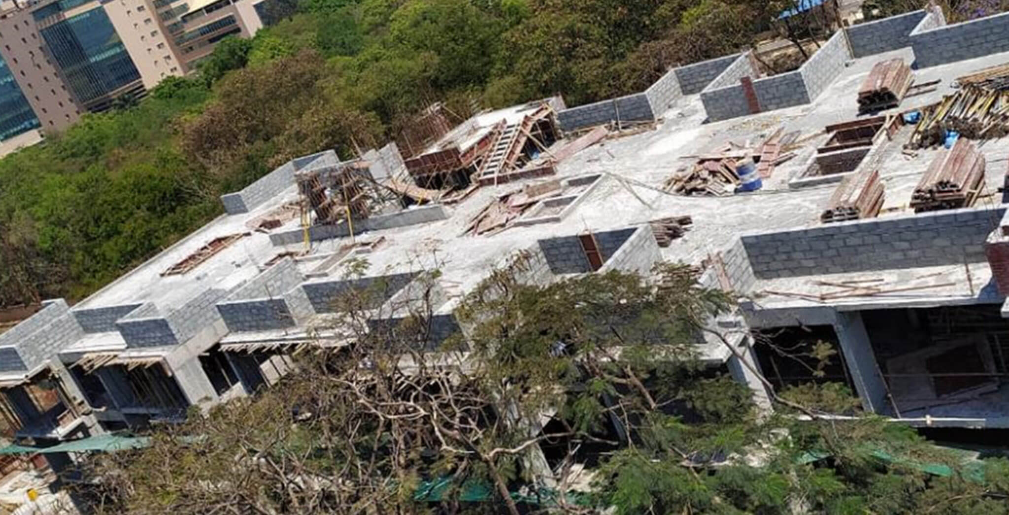 Mar 2020 - E Block: Above terrace floor LMR bottom slab concreting; parapet wall work completed.