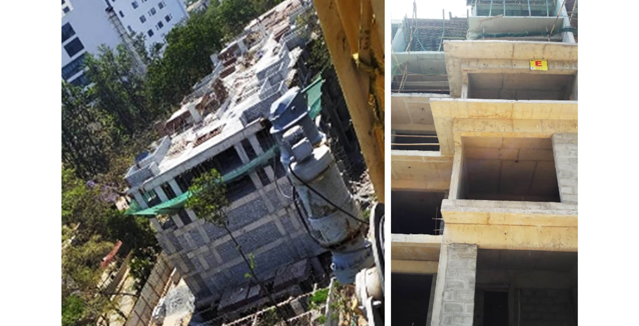 Mar 2020 - E Block: Ground floor internal wall plastering work; 2nd floor blockwork-in-progress.