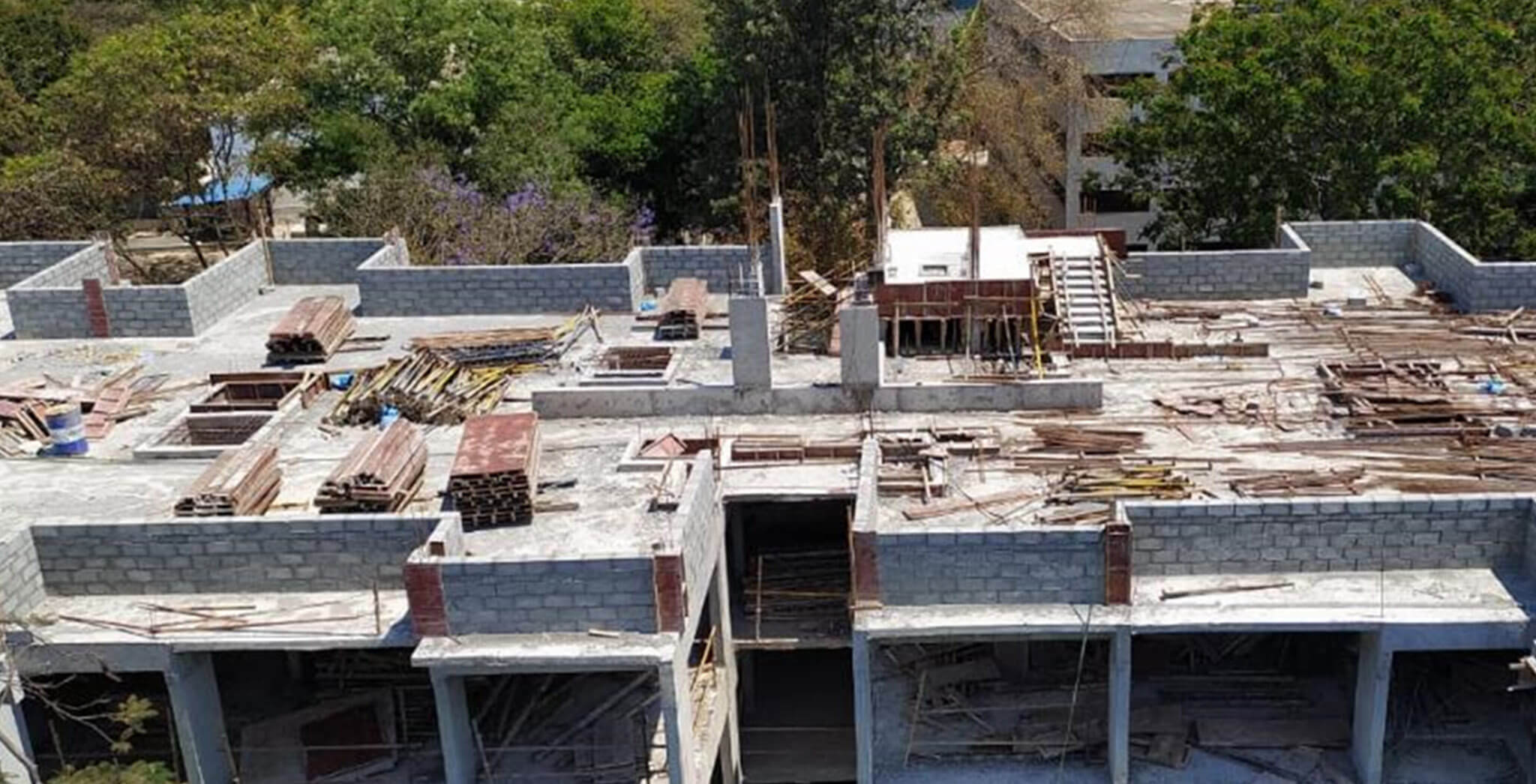 Mar 2020 - F Block: Above terrace floor LMR bottom slab concreting; parapet wall work completed.