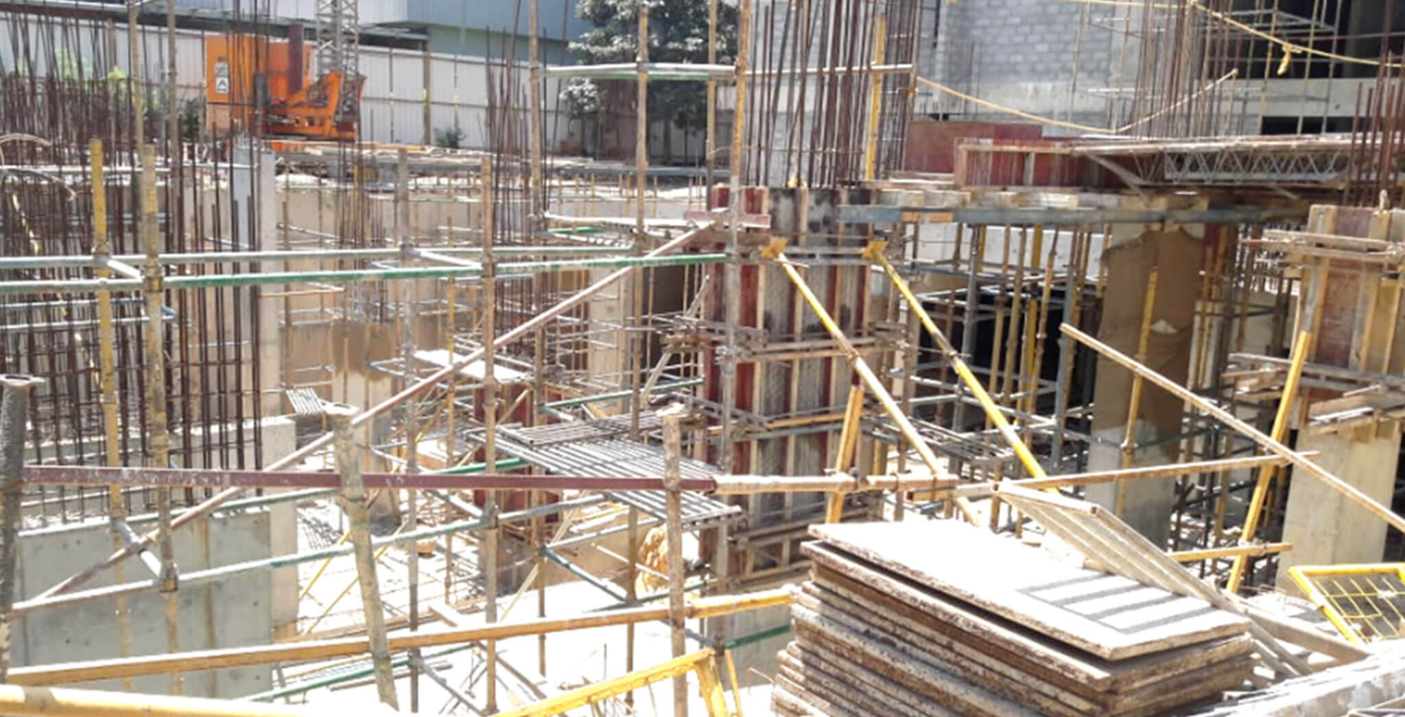 Mar 2020 - Club House: Stilt to Ground floor columns work; Ground floor slab shuttering work-in-progress.