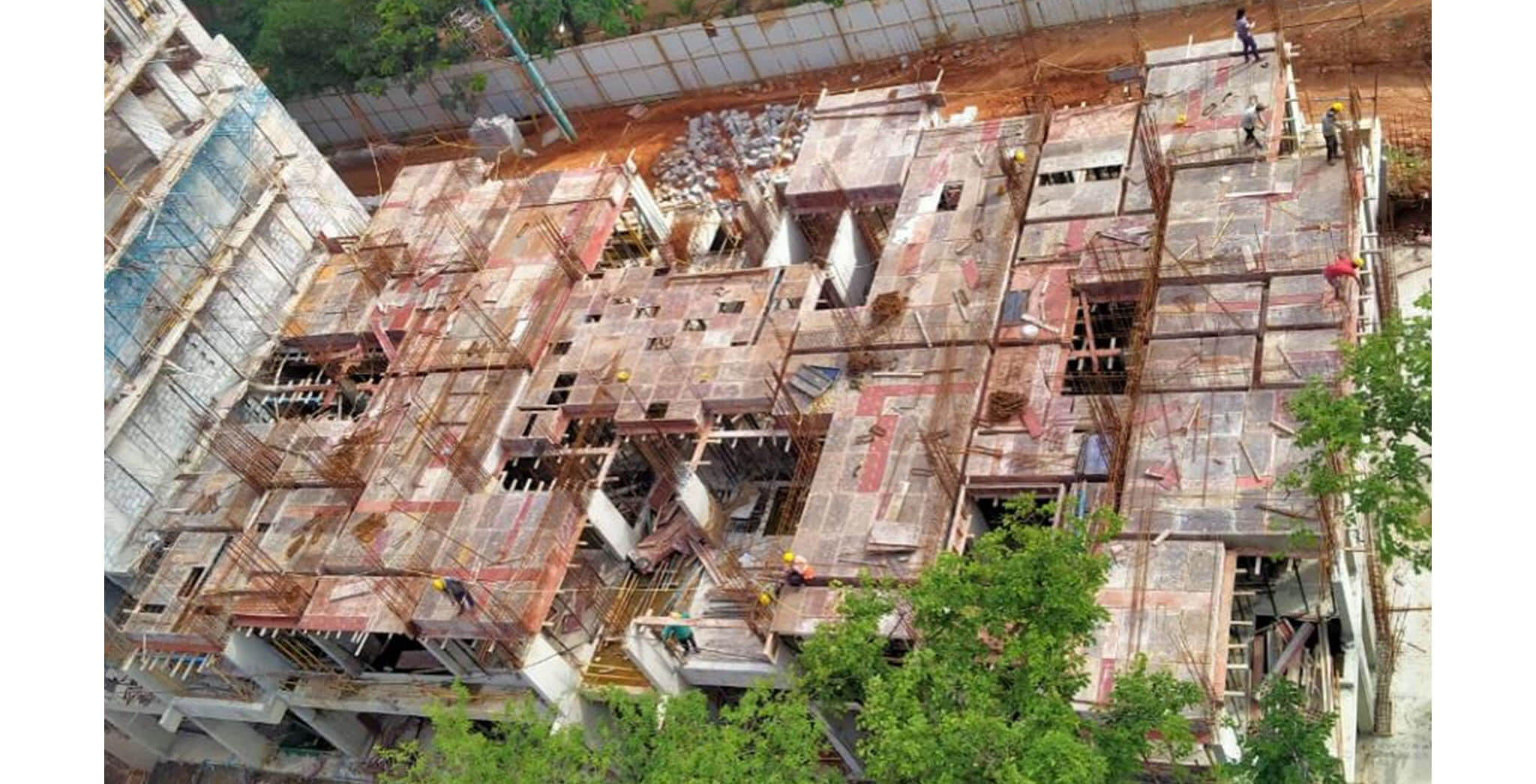 Jun 2020 - B Block: 1st floor slab shuttering work-in-progress.