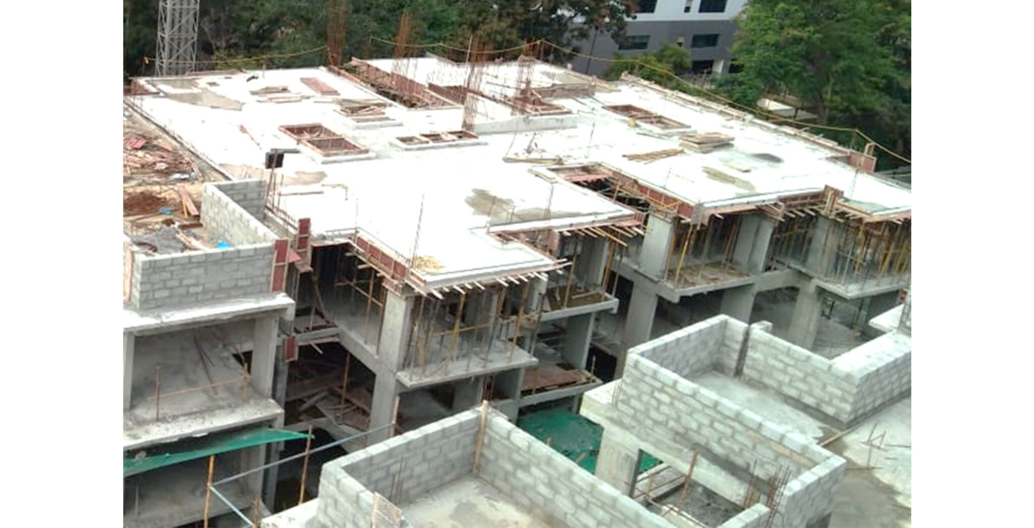 Jun 2020 - G Block: Terrace floor slab concreting completed; Block work completed up to 1st floor; Ground floor internal plastering in progress.