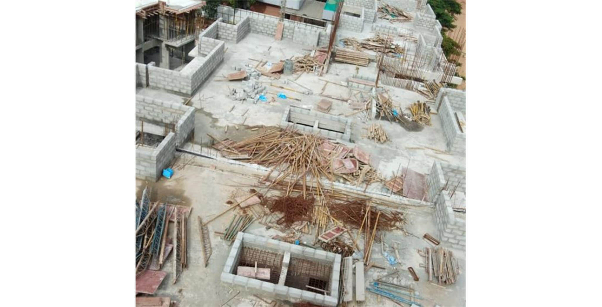 Jun 2020 - J Block: Above Terrace floor ducts block-work in progress; 3rd floor block work-in-progress; Ground floor internal plastering work-in-progress.