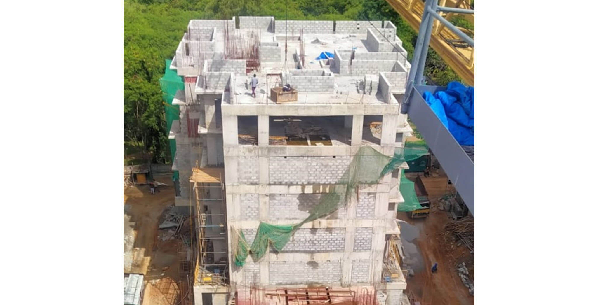 Jun 2020 - R Block: Above terrace floor parapet wall and duct block work-in-progress; Block work completed up to 3rd floor; 1st floor internal plastering work-in-progress.