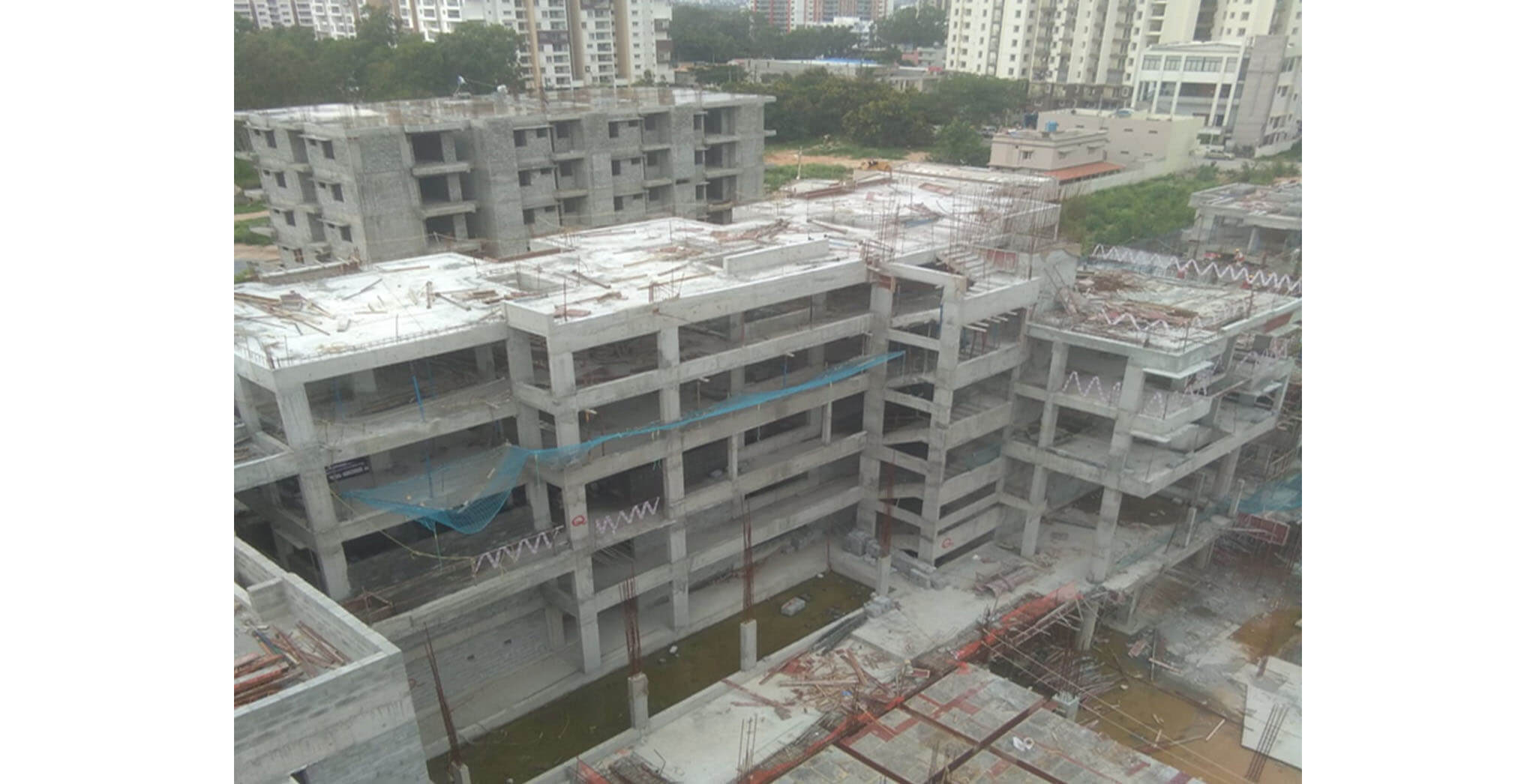 Jul 2020 - North side view: Q Block—Terrace floor slab completed.