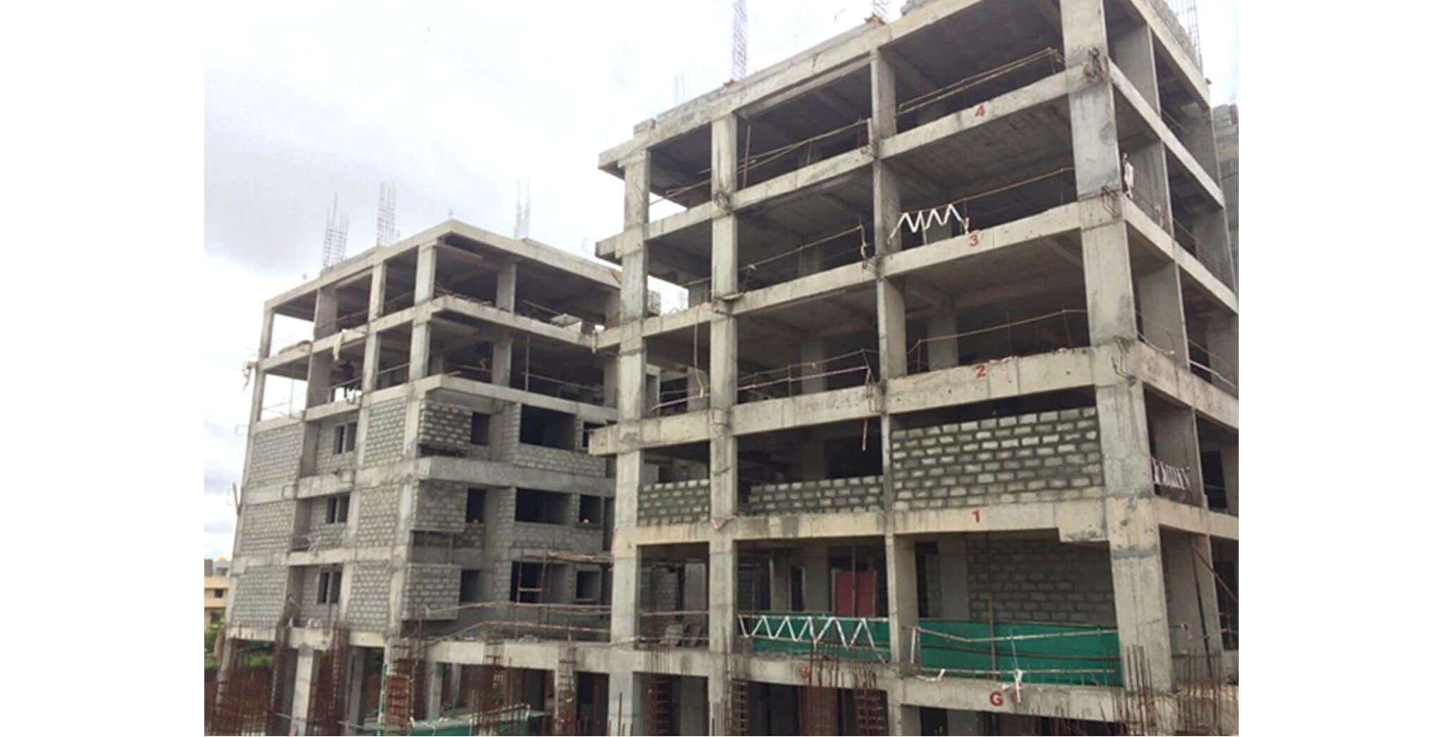 Jul 2020 - Blocks Q, R, G & H: Terrace slab completed, Wings G and H—2nd floor, R Wing 1st floor block work-in-progress