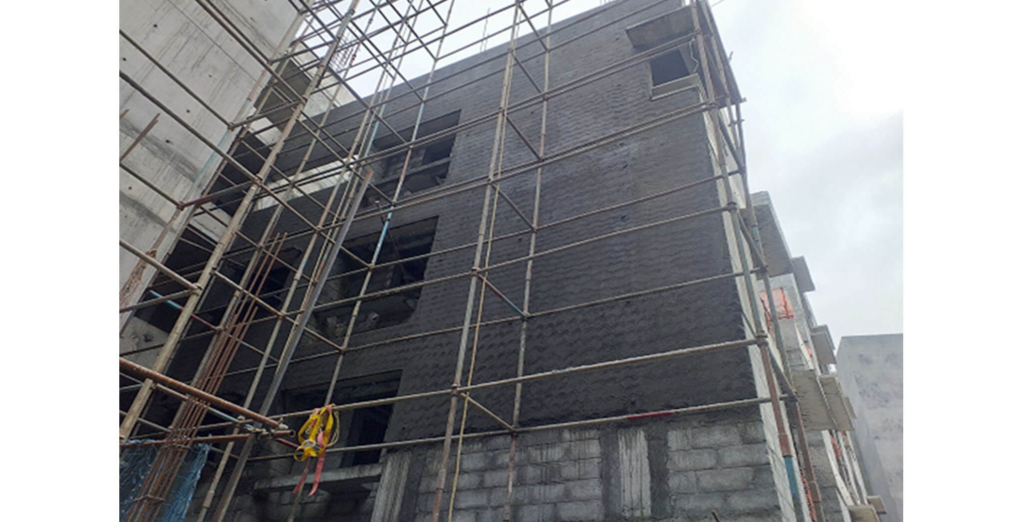 Aug 2020 - West side view: L Block—Blockwork and internal plastering completed; external plastering work-in-progress.