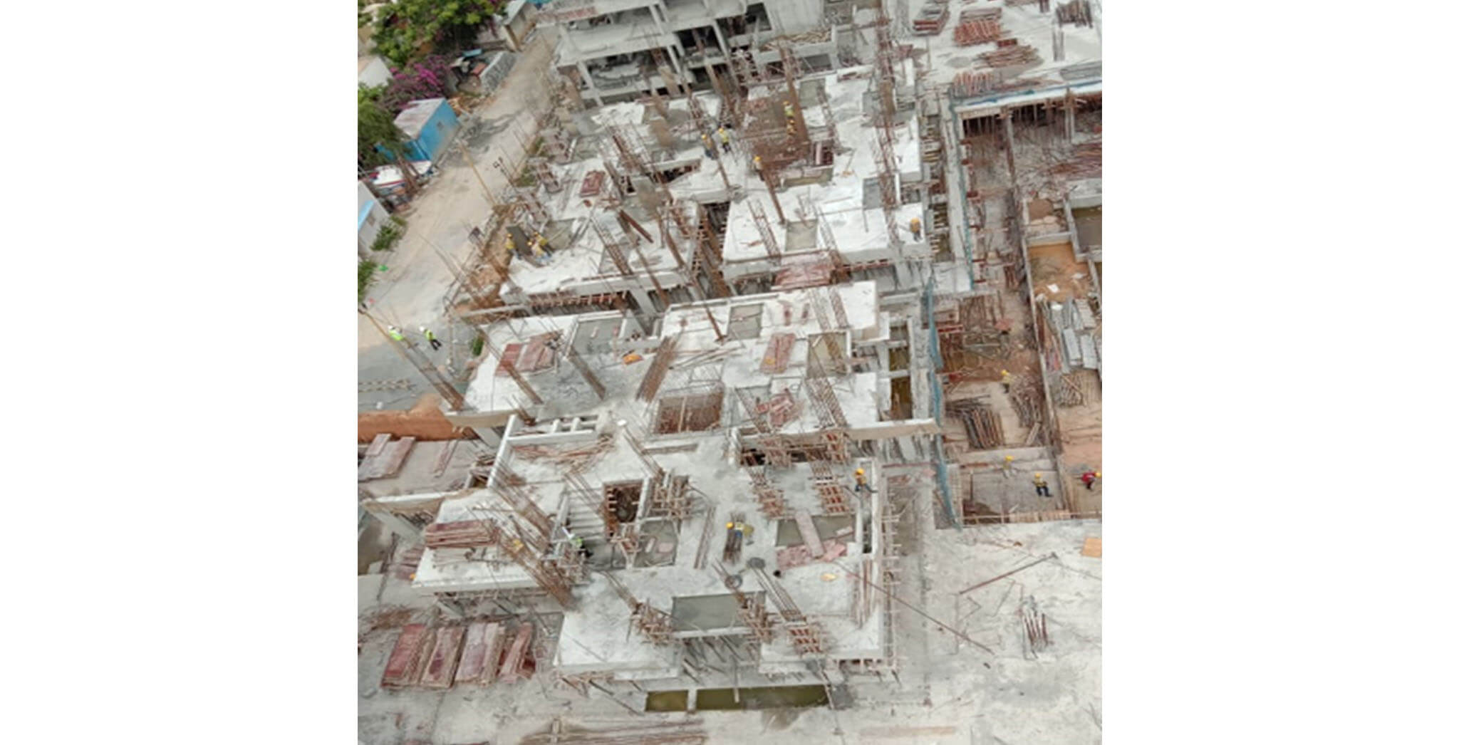 Aug 2020 - South side view: F & G Blocks—1st to 2nd floor column rebar work-in-progress.