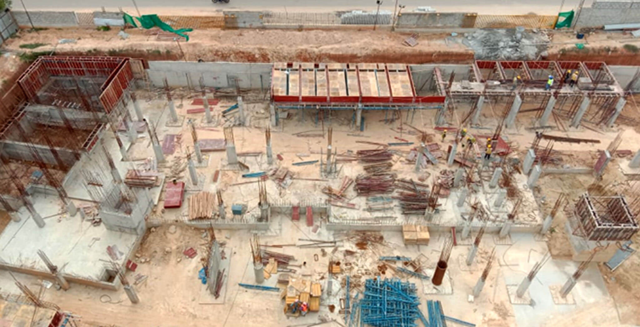Aug 2020 - East side view: C Block—GF shuttering work-in-progress; UG Sump wall first lift completed, 2nd lift shuttering work-in-progress.