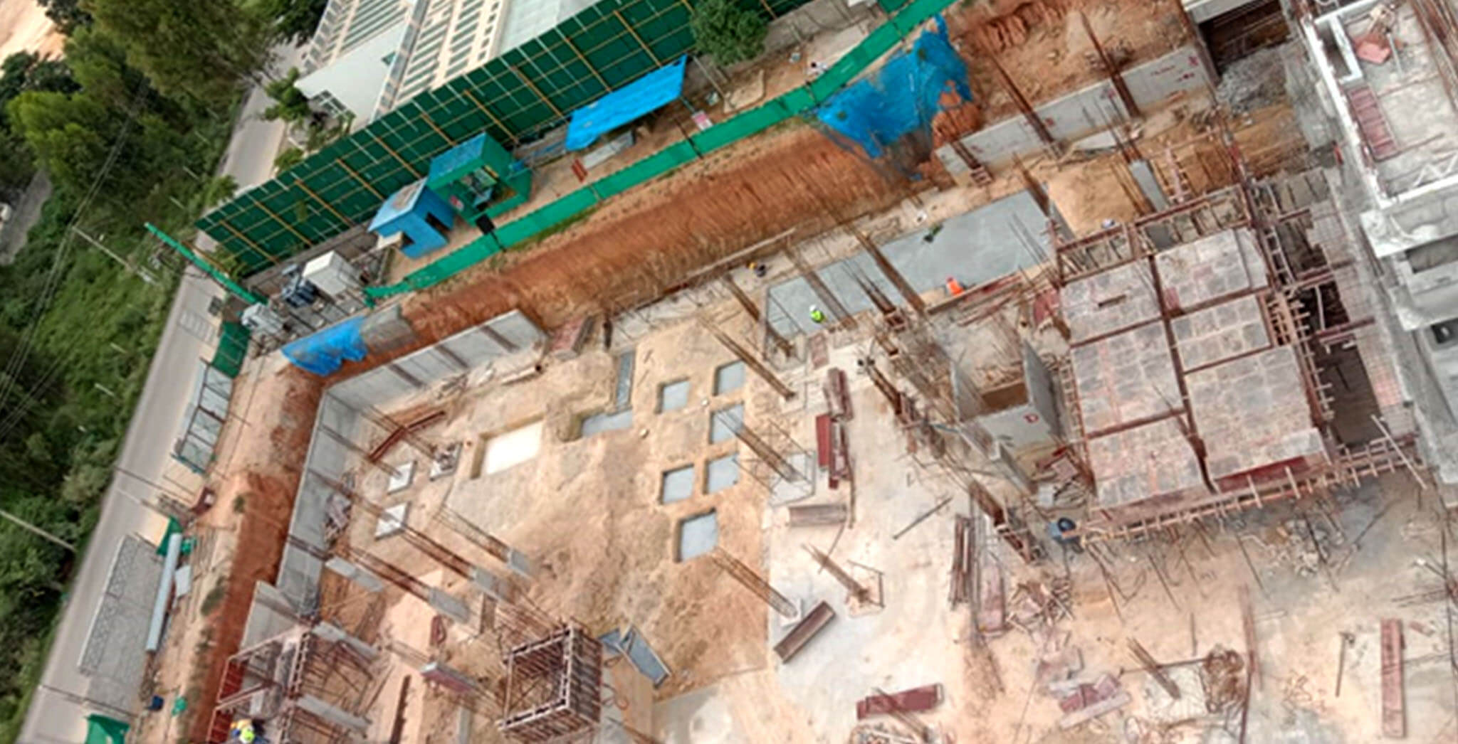 Aug 2020 - South side view: D Block—GF shuttering work-in-progress; C Block—Foundation work-in-progress.