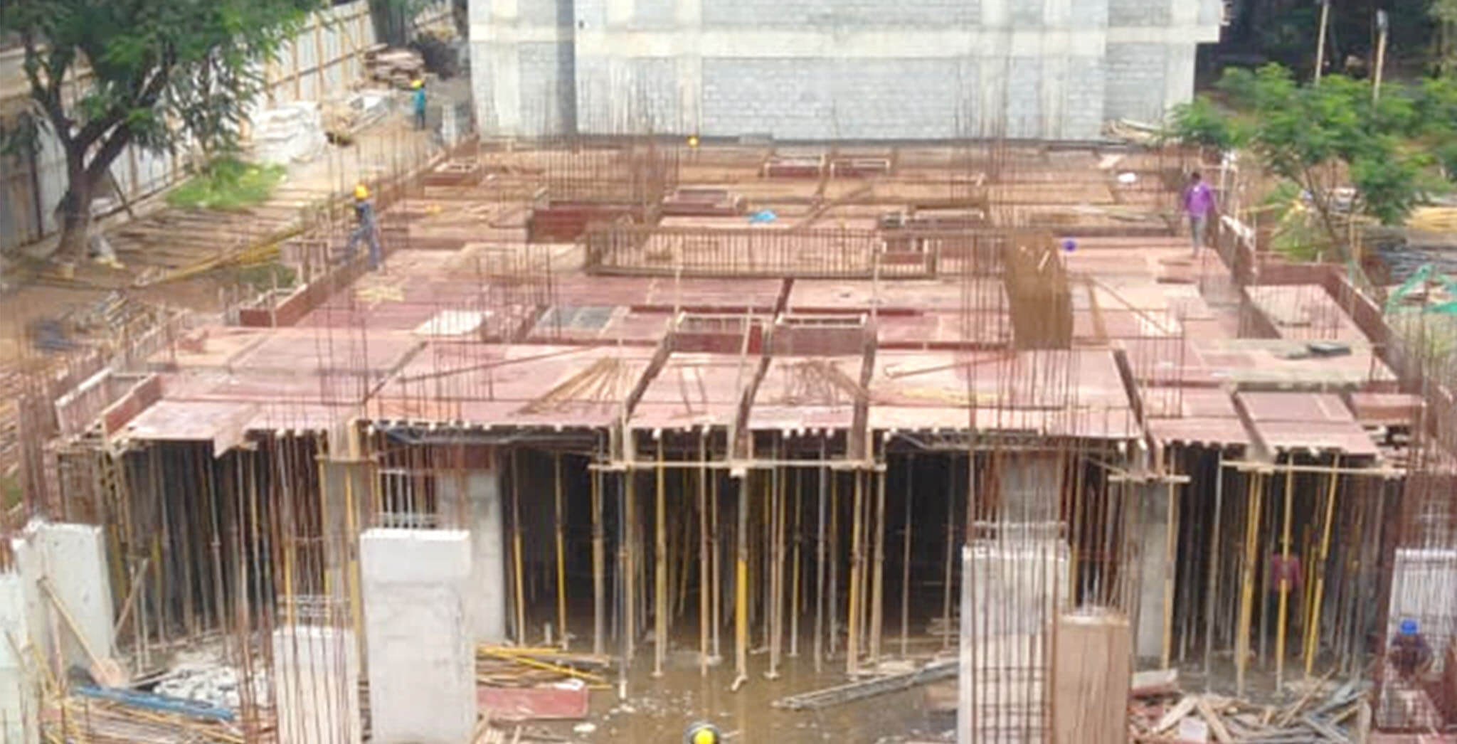 Aug 2020 - D Block : Ground floor beam reinforcement work-in-progress.