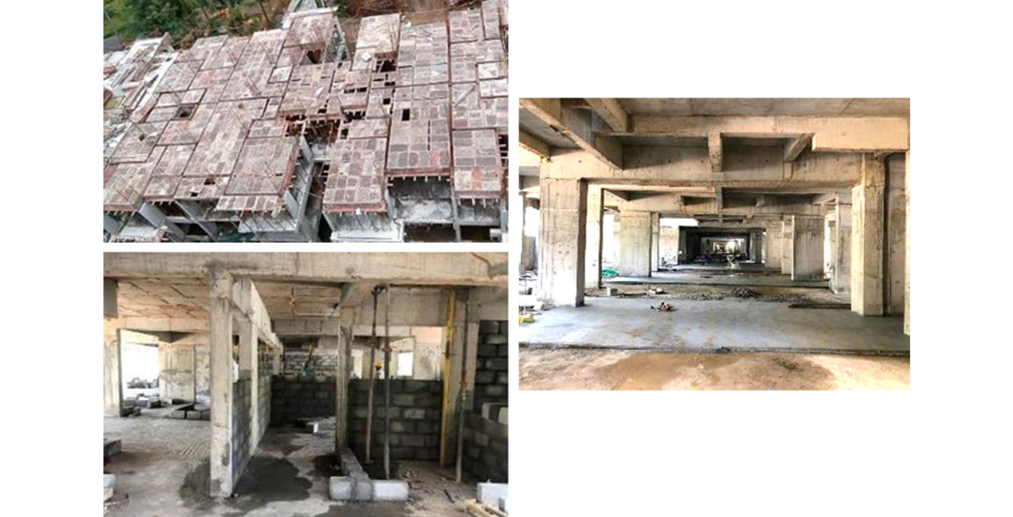 Sep 2020 - N Block: 3rd floor slab shuttering, ground floor block, and sStilt floor VDF work-in-progress