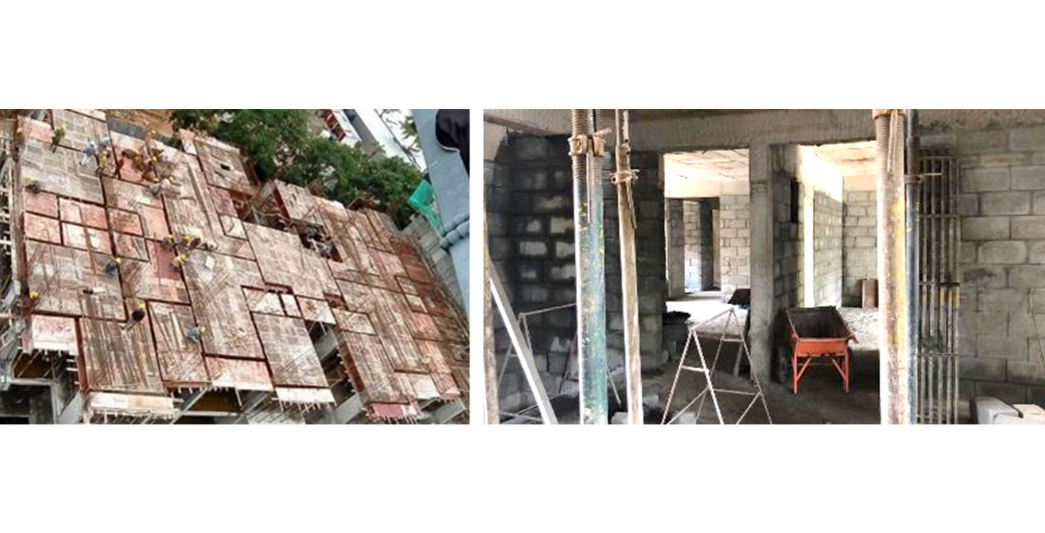 Sep 2020 - P Block: 3rd floor beam reinforcement, ground floor block work-in-progress
