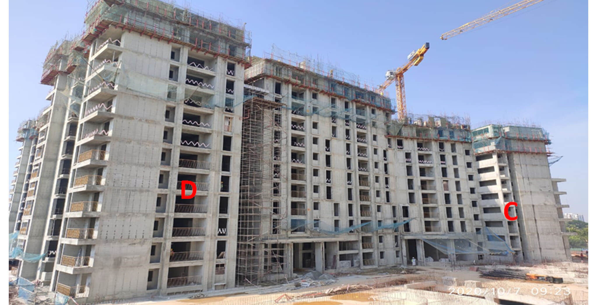 Sep 2020 - Serene: Tower C—10th floor slab structure work completed; Tower D—12th floor slab structure work completed