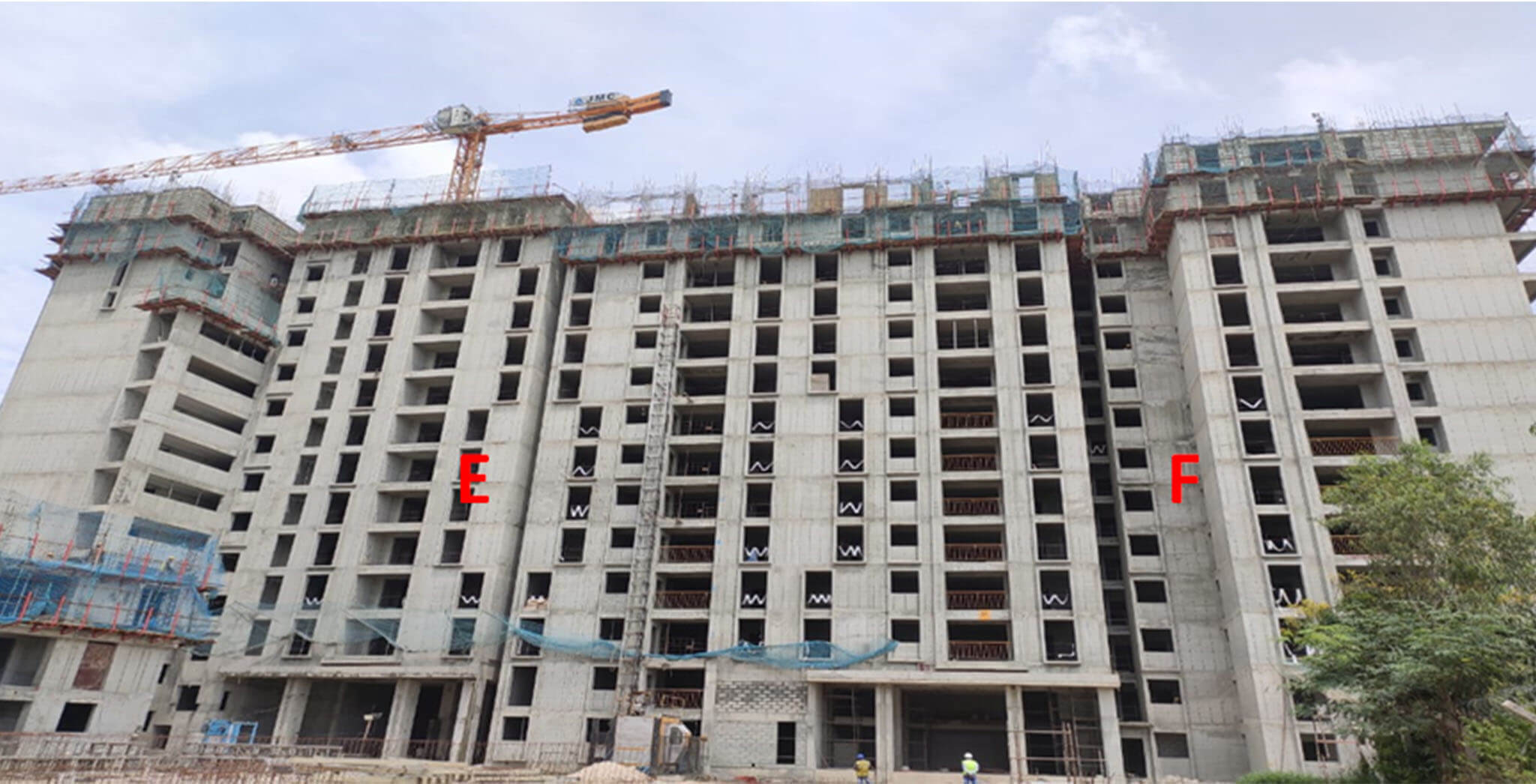 Sep 2020 - Serene: Tower E—14th floor slab structure work completed; Tower F—14th floor slab structure work-in-progress