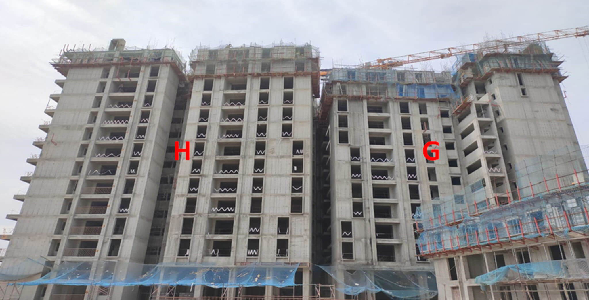 Sep 2020 - Serene: Tower G—13th floor slab structure work completed; Tower H—14th floor slab structure work completed