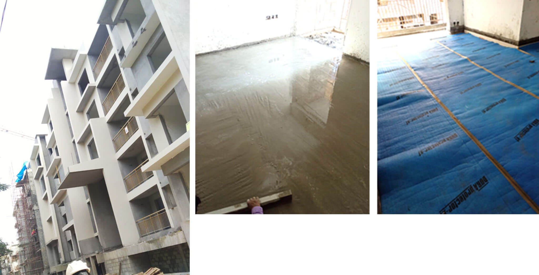 Dec 2020 - A Block: North elevation external texture and Ground floor—Tile flooring work-in-progress; Up to 1st floor Wooden flooring screed concrete (IPS) work completed.