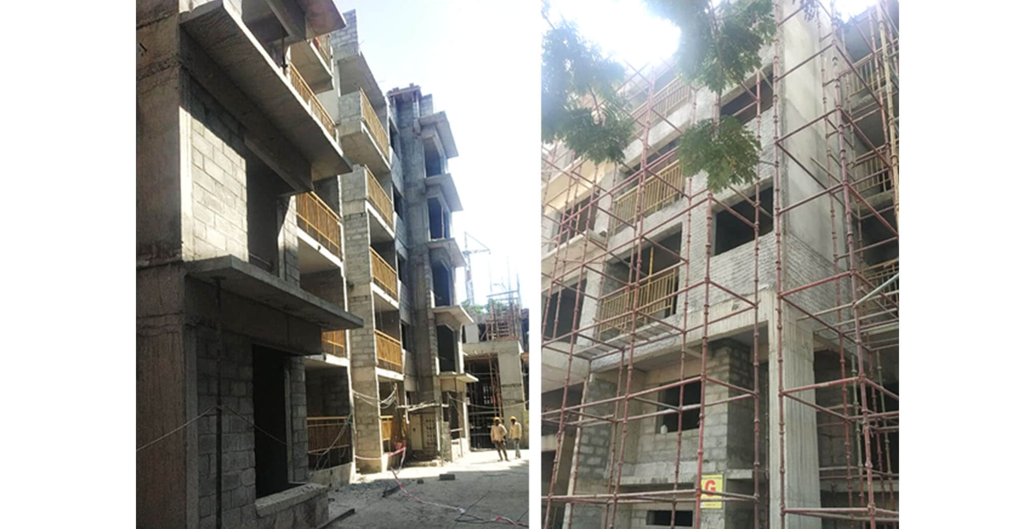 Dec 2020 - G Block: North elevation external plastering, South elevation balcony railing work-in-progress.