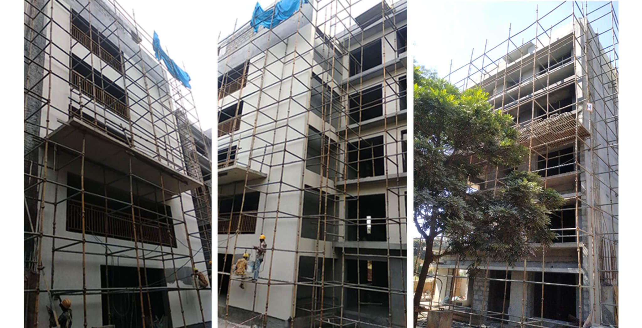 Dec 2020 - H Block: East Elevation external plastering and North elevation external texture work-in-progress.