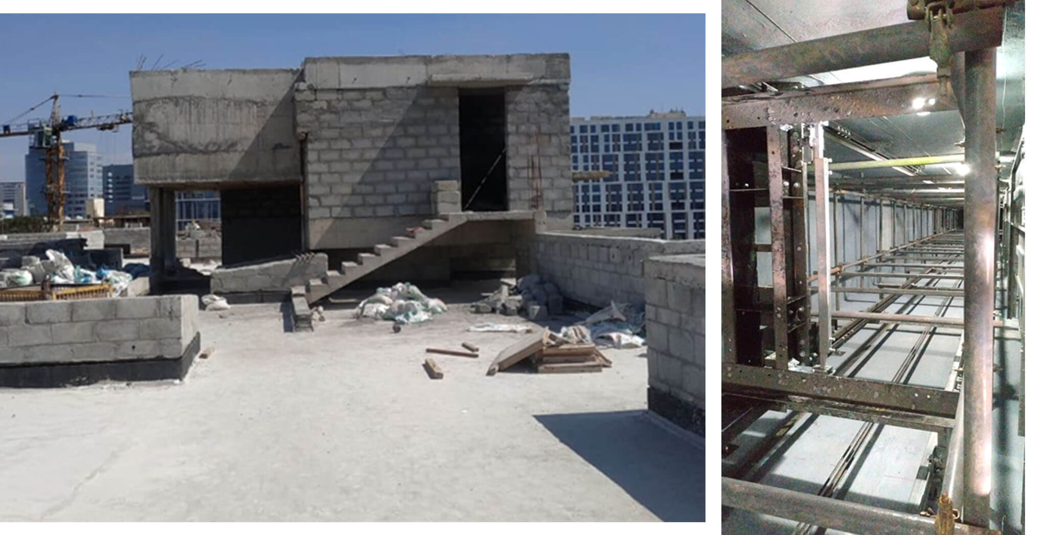 Dec 2020 - L Block: LMR top slab and OHT, Terrace floor waterproofing-screed work completed; Lift installation work-in-progress.
