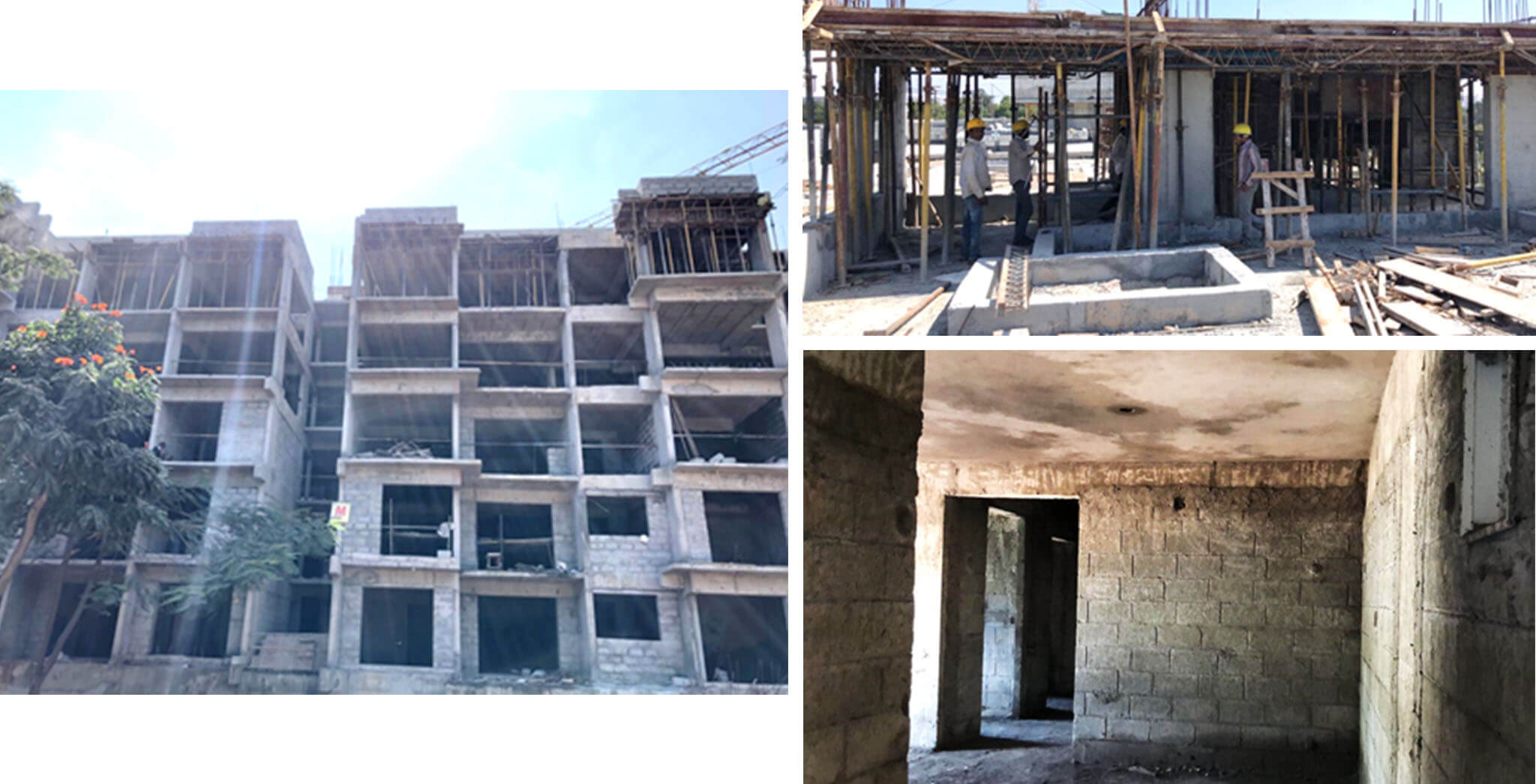 Dec 2020 - M Block: SHR and LMR bottom slab shuttering, 1st floor internal plastering work-in-progress; 2nd floor blockwork completed.