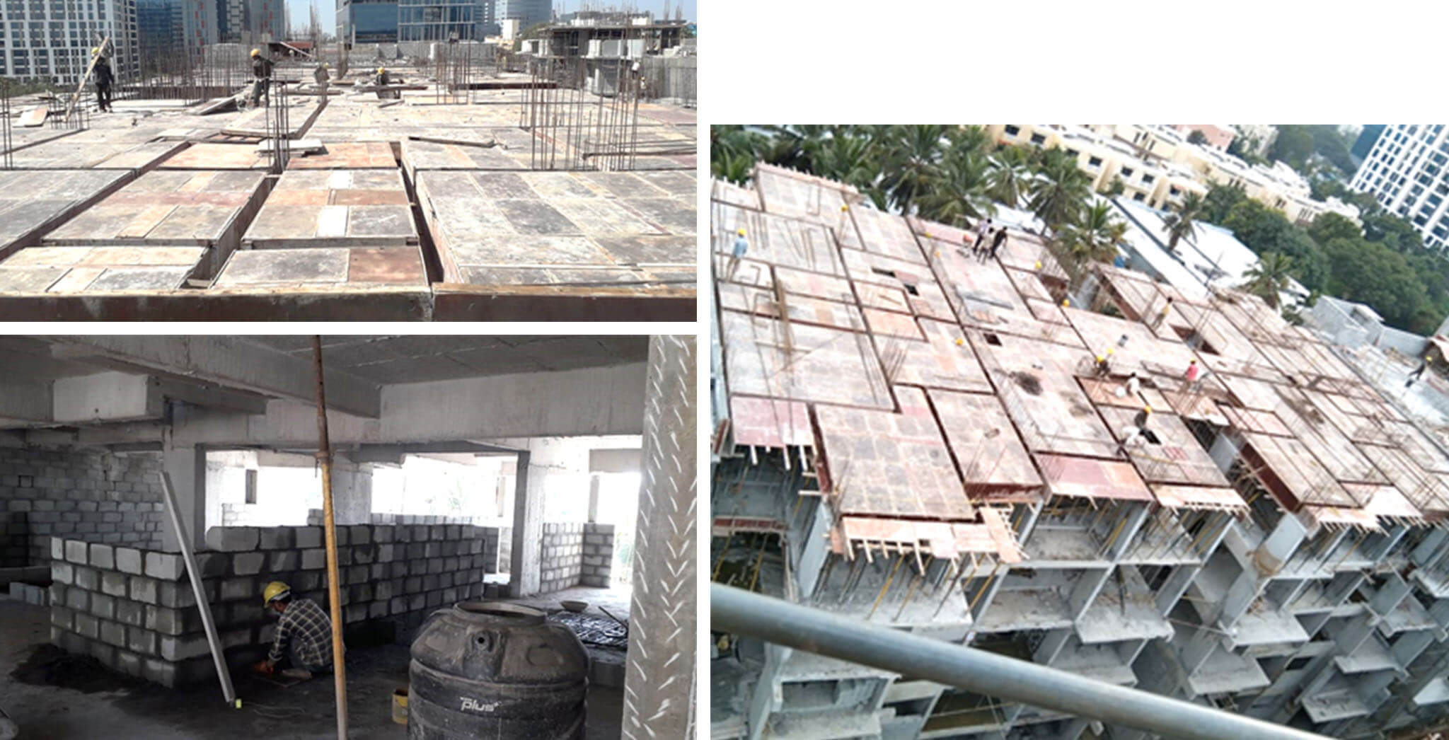 Dec 2020 - P Block: Terrace floor slab shuttering, 2nd floor blockwork in progress