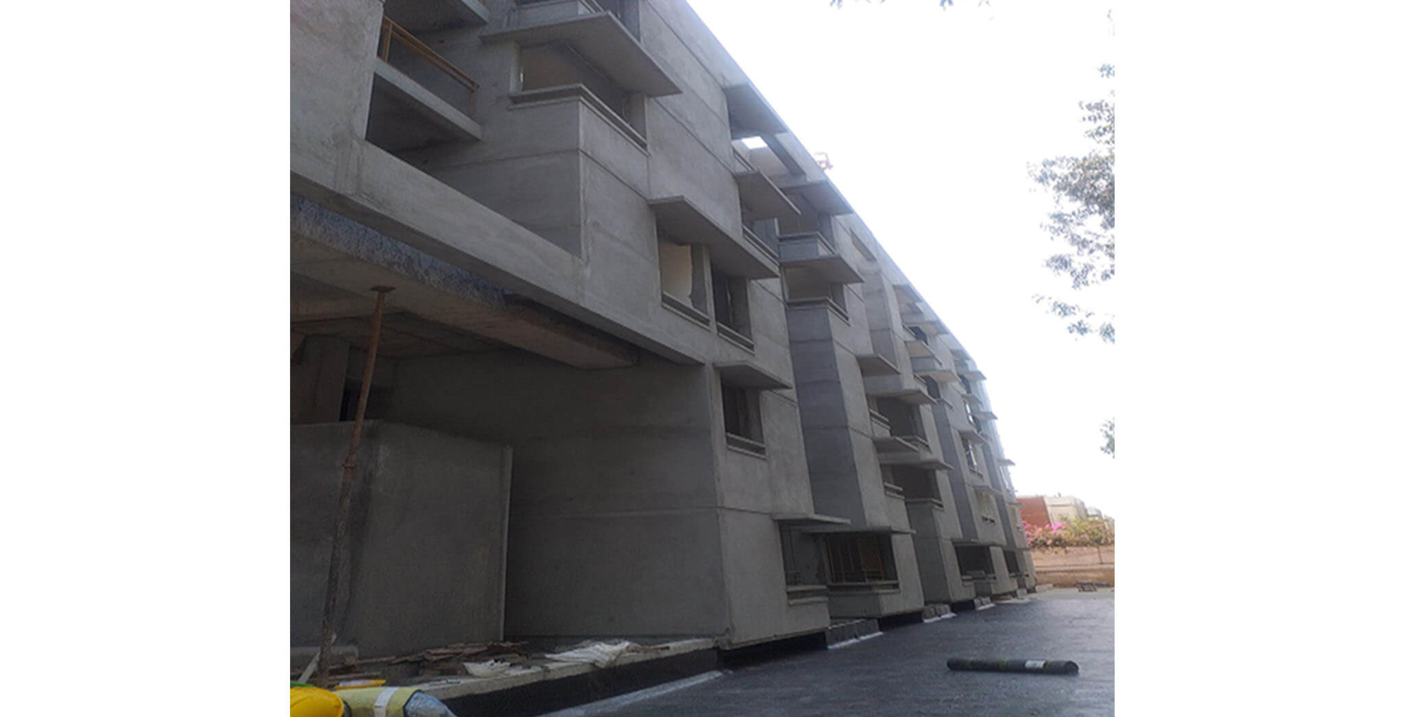 Feb 2021 - Towards West side view: L Block—Waterproofing work-in-progress at podium level