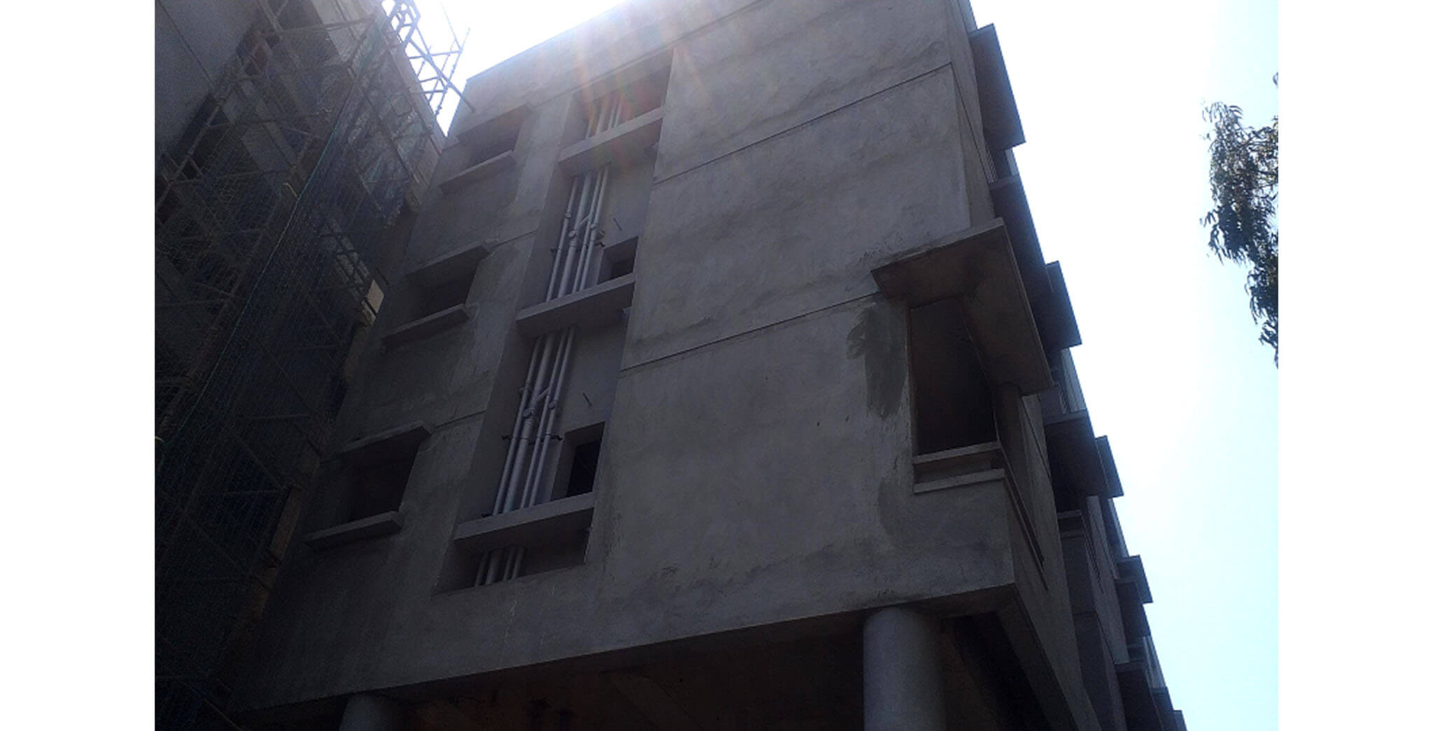 Feb 2021 - Towards North side view: M Block—External plastering works completed