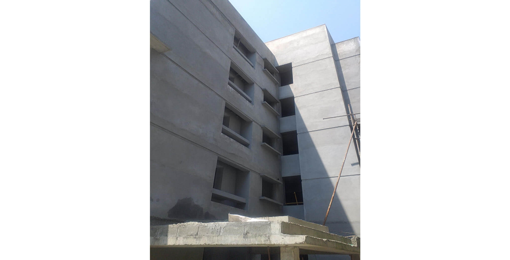 Feb 2021 - Towards Podium side view: M Block—External plastering works completed
