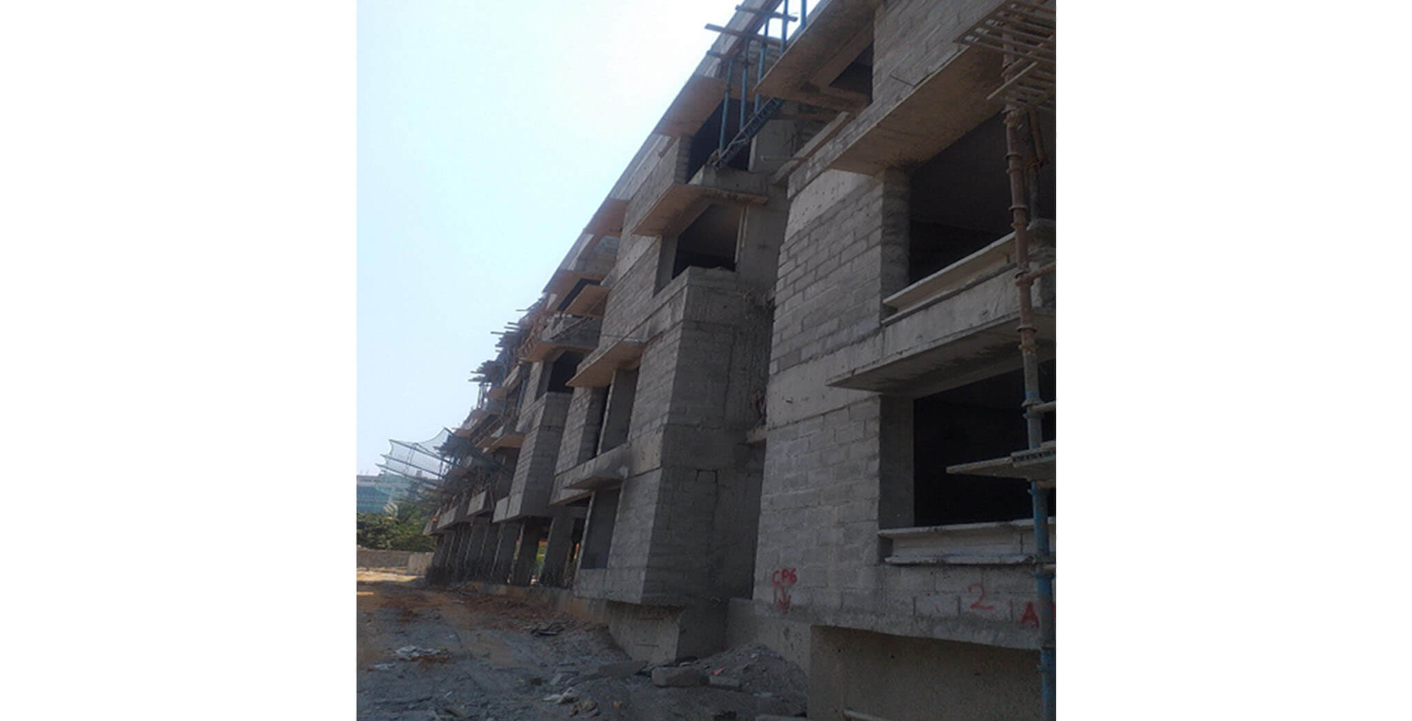 Feb 2021 - North side view: A Block—Blockwork completed