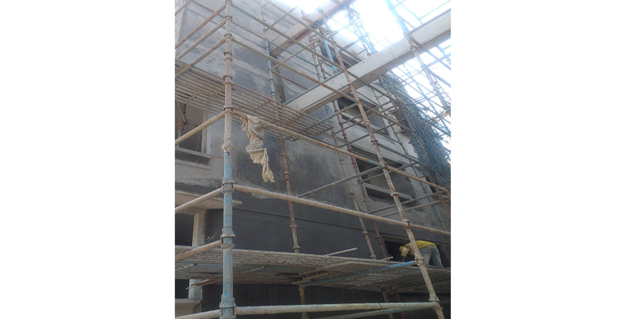 Feb 2021 - North side view: A Block—2 Series flat external plastering work-in-progress