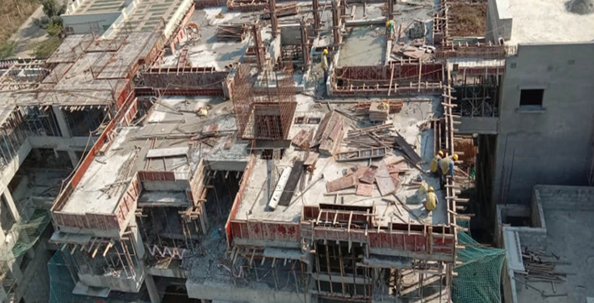 Feb 2021 - South side view: D Block—Terrace floor slab completed