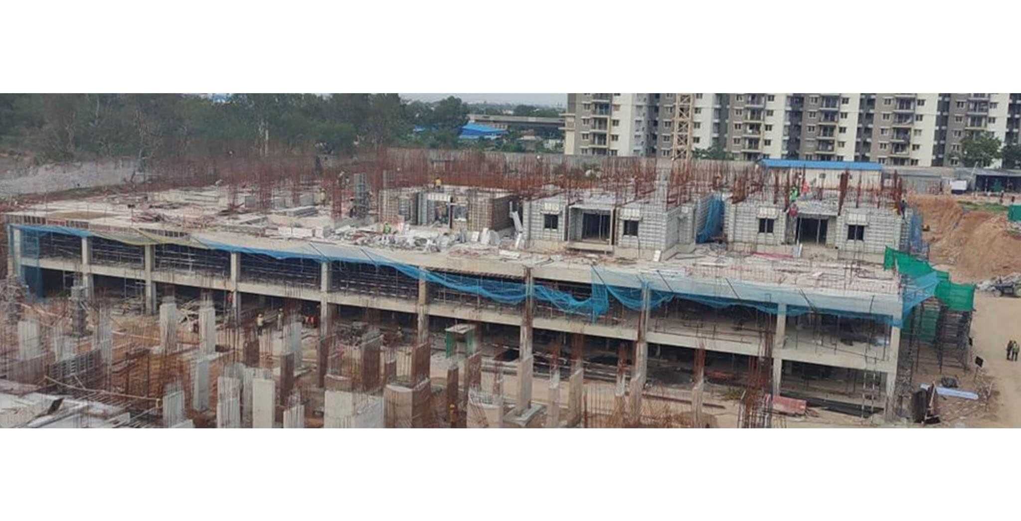 Jun 2021 - Block B: Podium slab 100% concreting completed, Ground floor S-form shuttering works 30% completed
