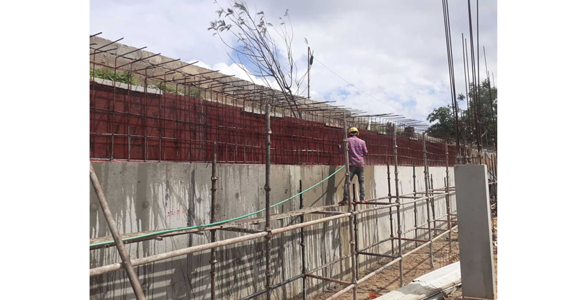 Nov 2021 - Block C: N^ side retaining wall shuttering work in progress