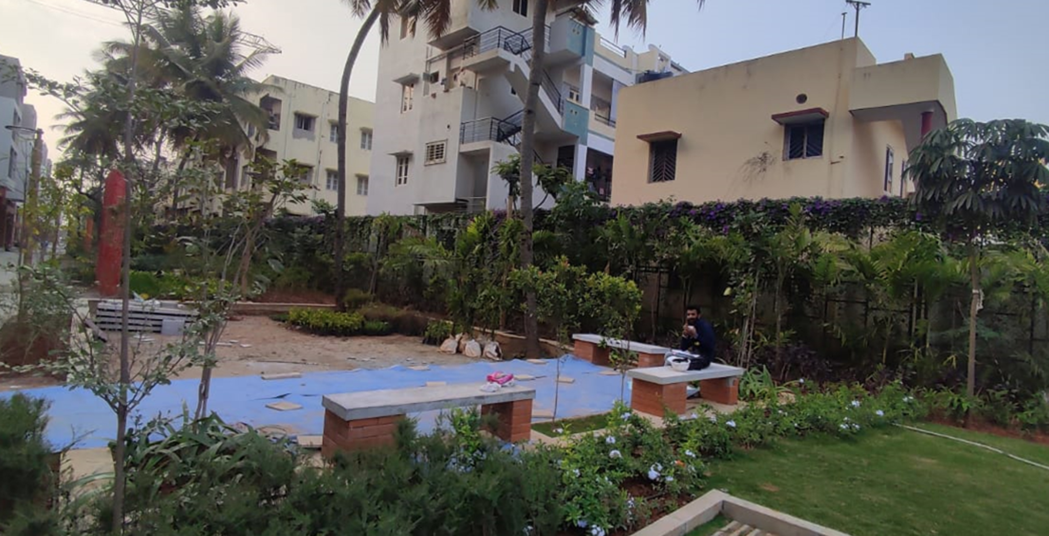 Dec 2021 - Tower W X U V M N K L: North side/Central street Landscape/hardscape work in progress