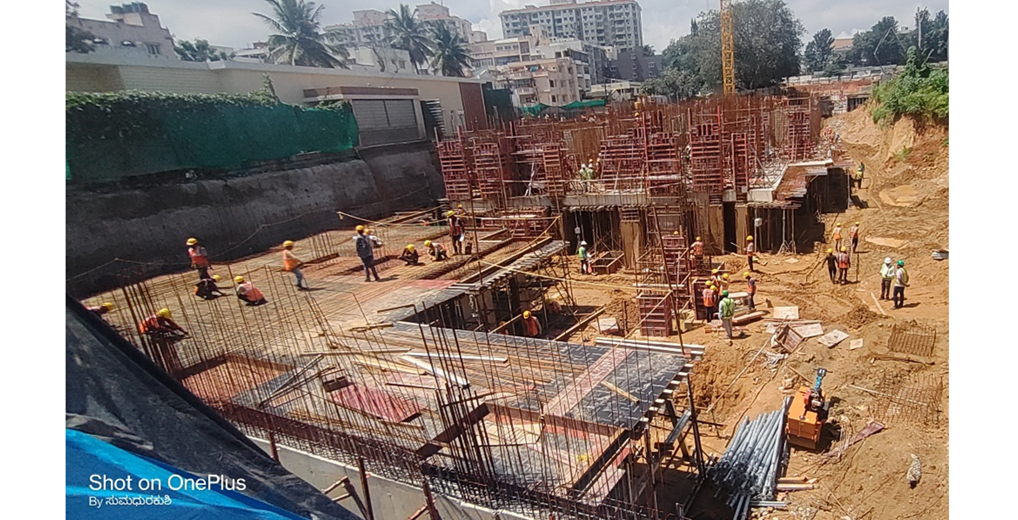 Aug 2022 - Tower B (view from north side): Upper basement slab concreting completed & Ground floor slab works are in progress. Club house substrcture & UB slab works are in progress