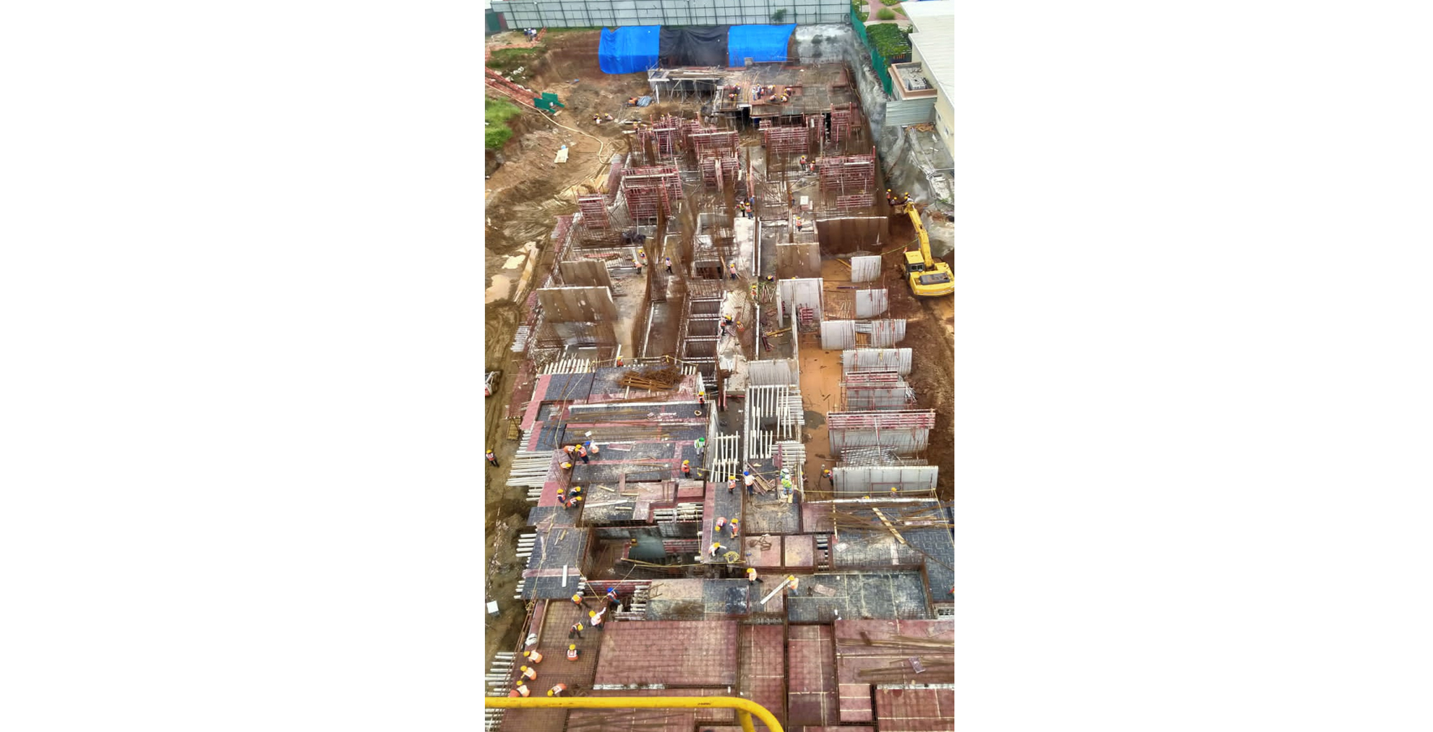 Aug 2022 - Tower B (view from top): Upper basement slab concreting completed & Ground floor slab works are in progress