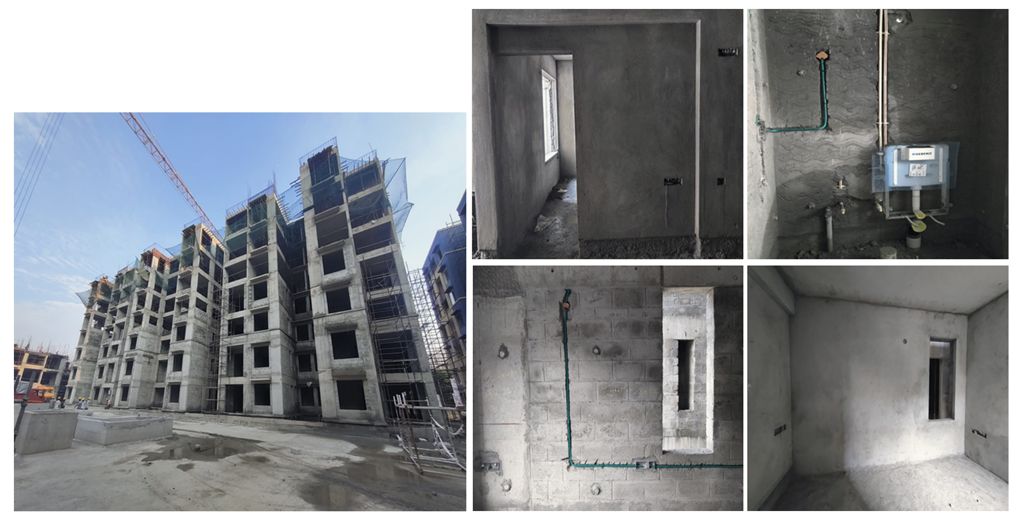 Aug 2022 - Xanadu Bonito Block G: Terrace floor slab in progress. Blockwork, Internal plastering and First fix work in progress.