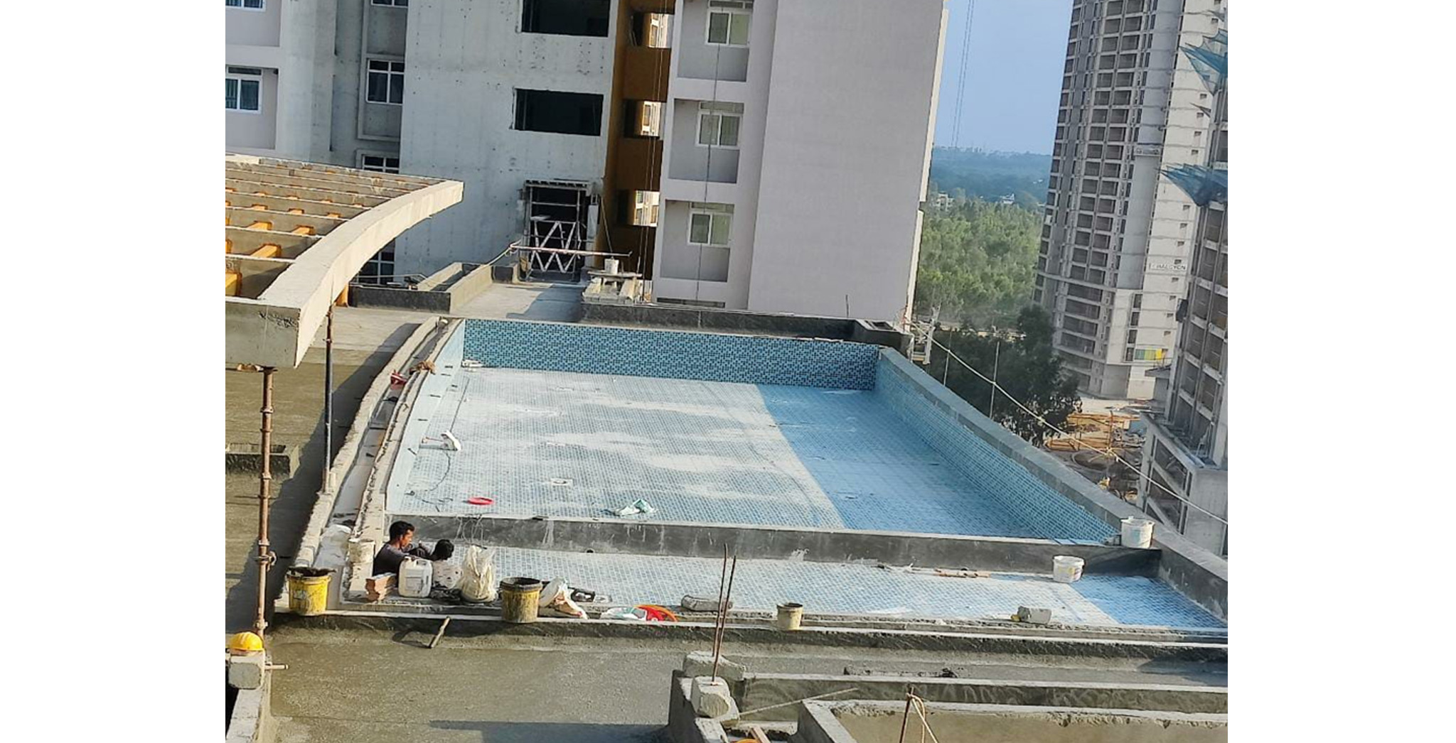Aug 2022 - Utopia Eden: Swimming pool tiling works in progress