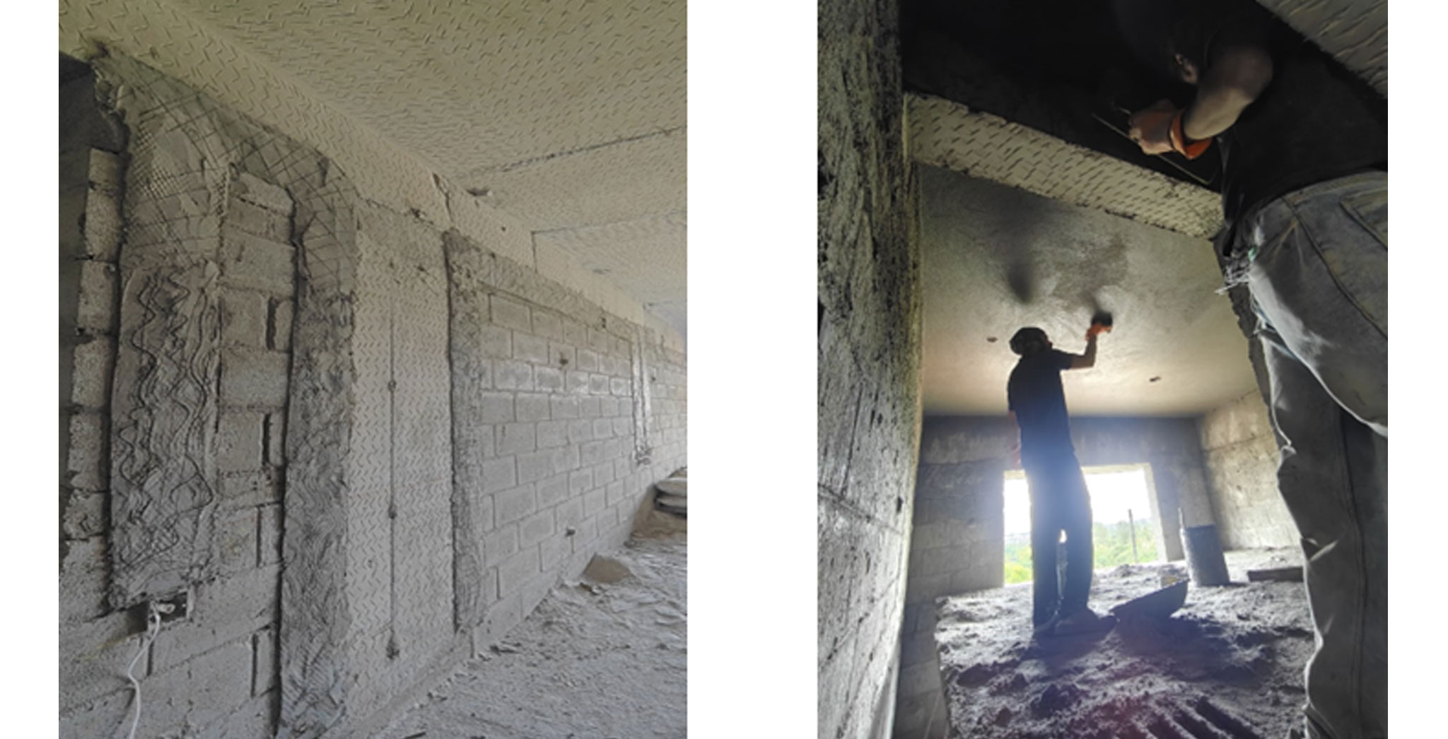 Jun 2025 - Brigade Orchards Fairmont Fifth floor plastering WIP. Mesh fixing and plastering work in progress