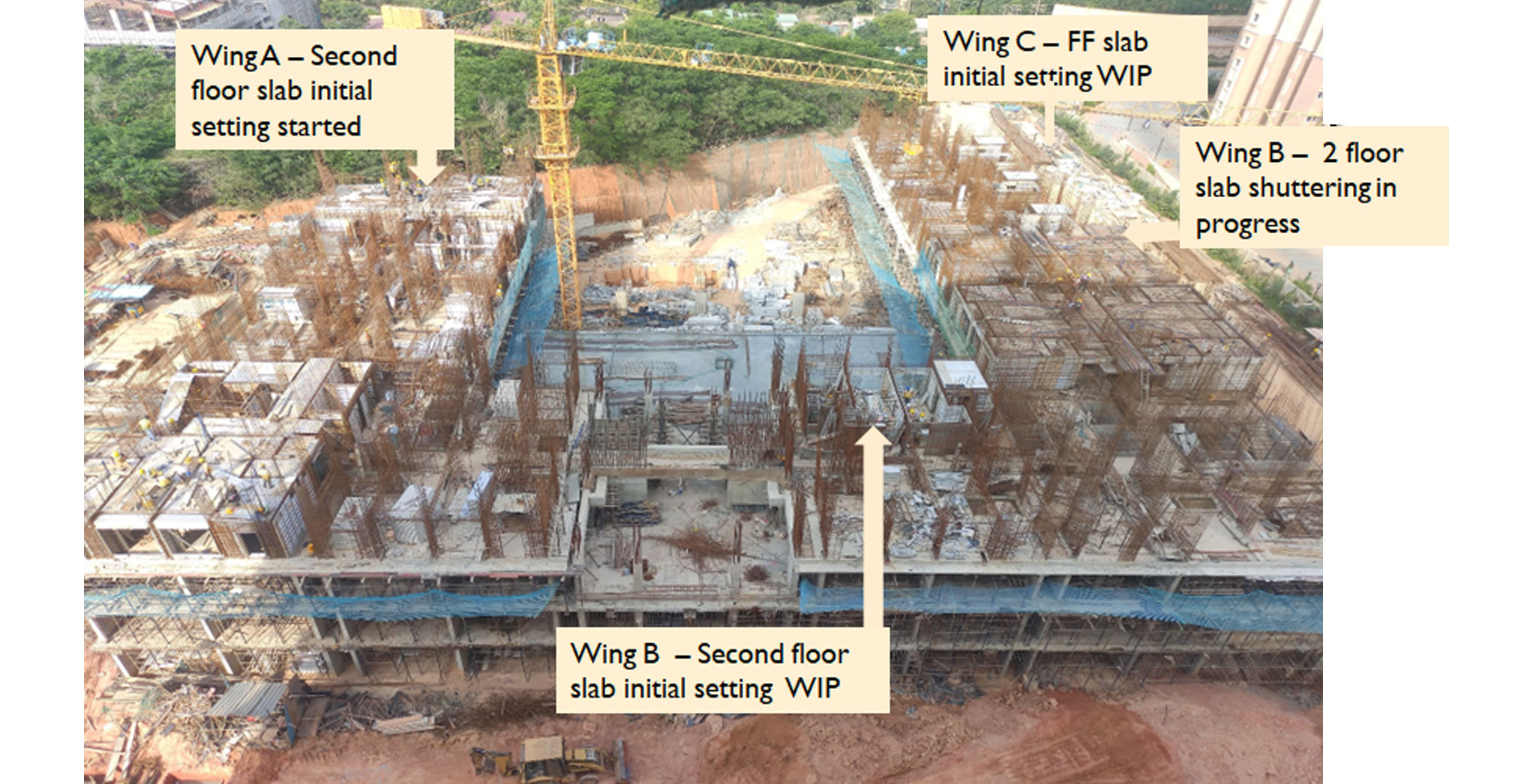  Cobalt Overall View. Wings A & B – Second floor slab Aluminium initial setting WIP. Wing C – First floor Slab 50% completed - Status Images 10