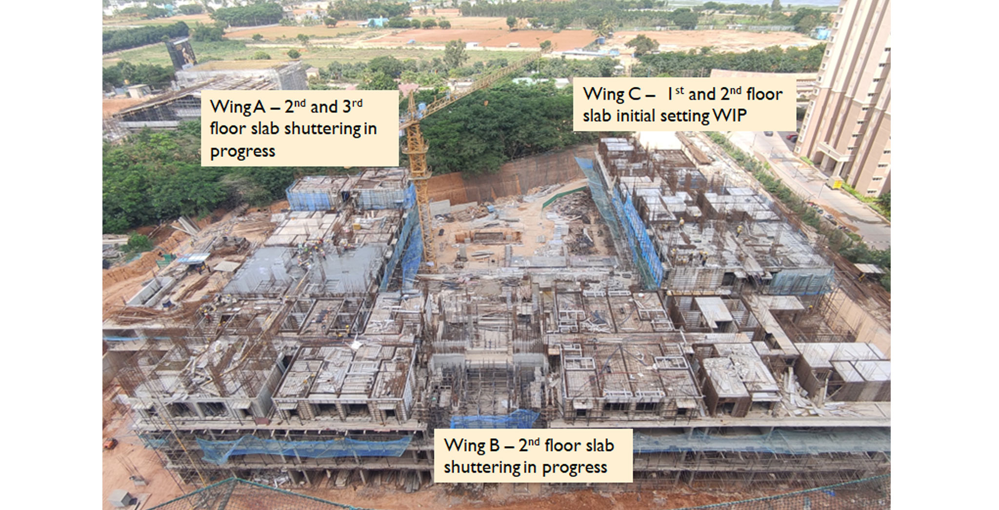  Cobalt Structure - 26/948 flats Casted. Overall View - Wings A & B – 2nd and 3rd floor slab shuttering WIP.. Wing C – 1st and 2nd floor initial setting WIP - Status Images 5