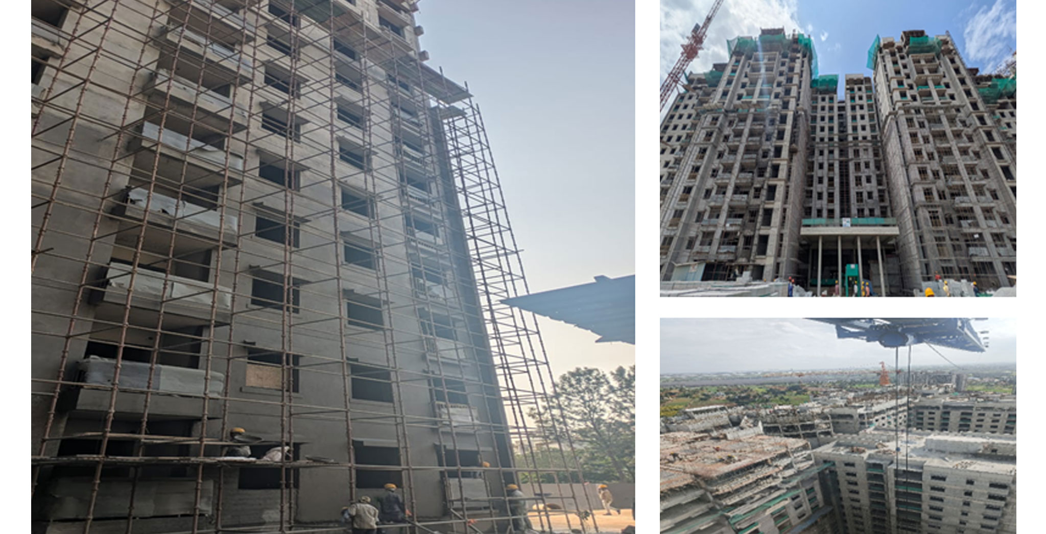 Aug 2025 -  Brigade Ivory Phase 2 External Plastering across Blocks LJK work in progress