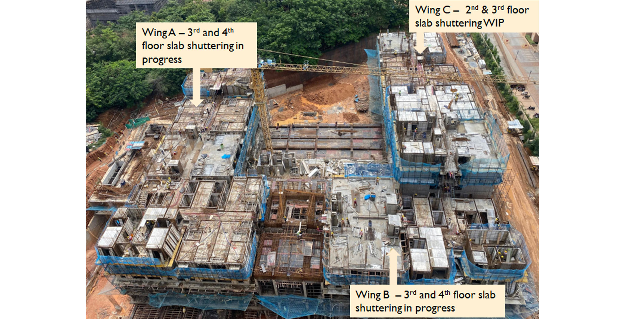  El Dorado Cobalt Structure- 68/948 flats Casted. Overall view - Wings A & B – 3rd and 4th floor slab shuttering WIP. Wing C- 2nd and 3rd floor initial setting WIP - Status Images 0