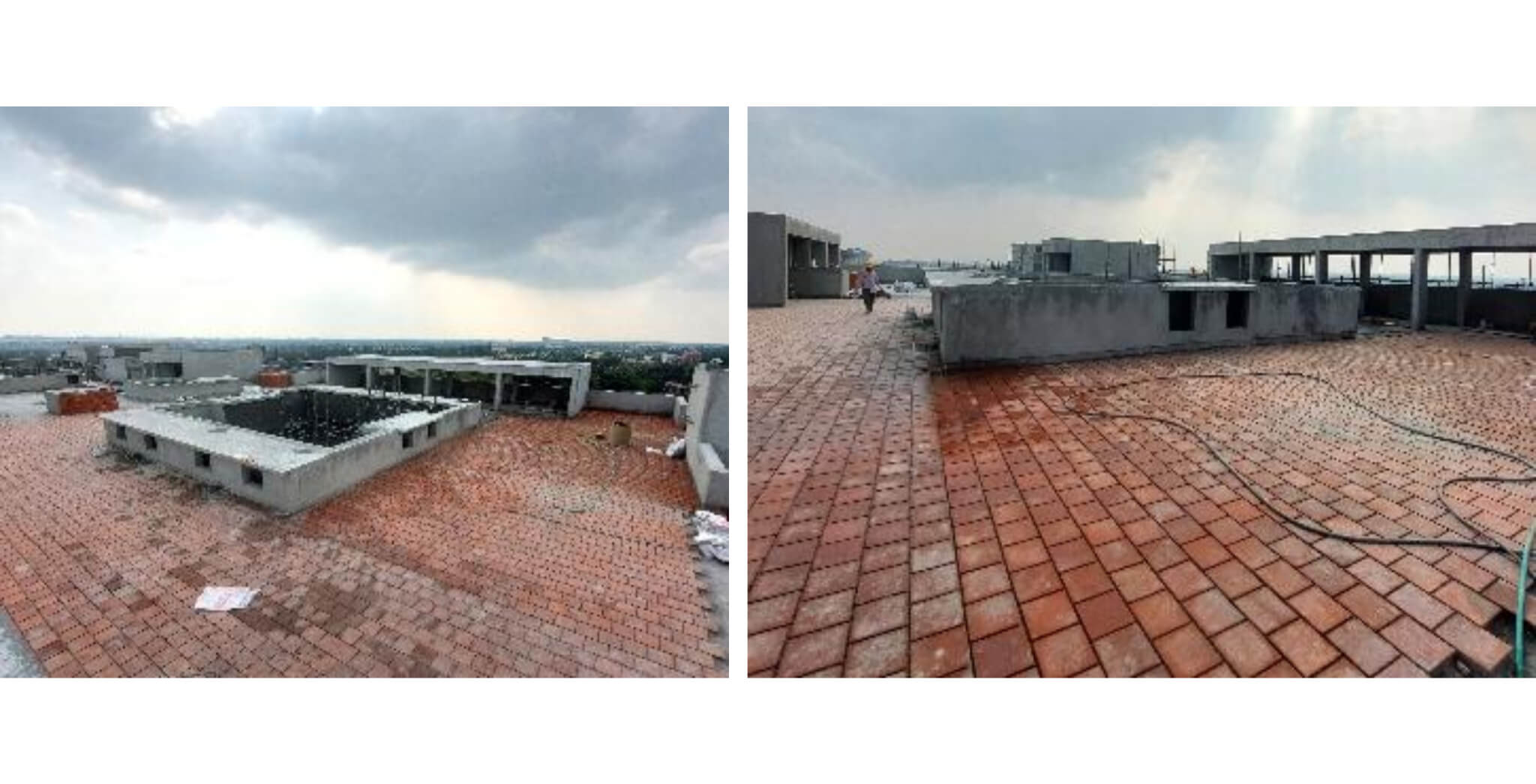 Oct 2025 - Brigade Orchards Fairmont Tower 1 and 2 Above terrace activities WIP
Waterproofing completed 100%.
Clay tile floor WIP.
Parapet wall plastering WIP